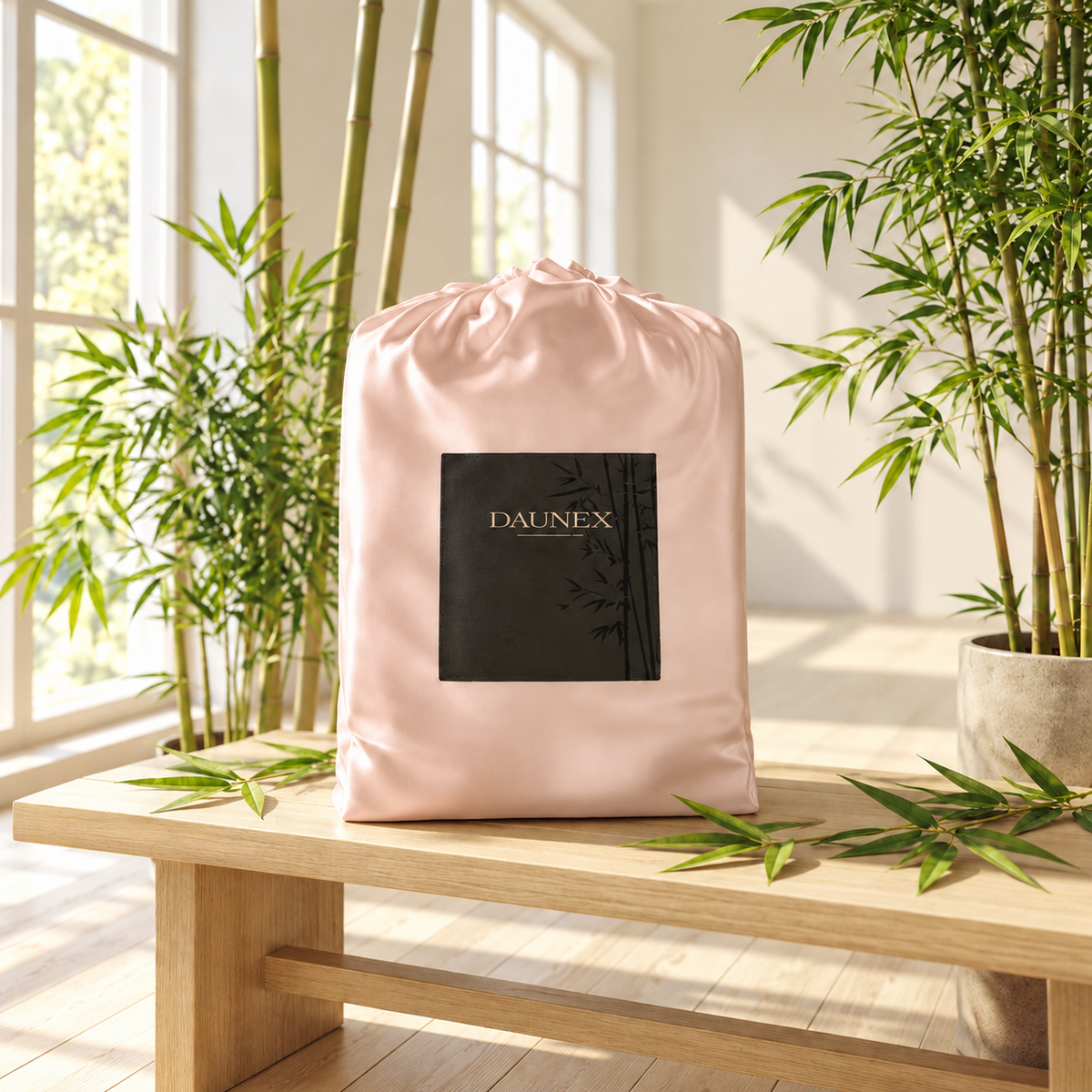 Completo Lenzuola Matrimoniale in Bamboo Pure borsa rosa