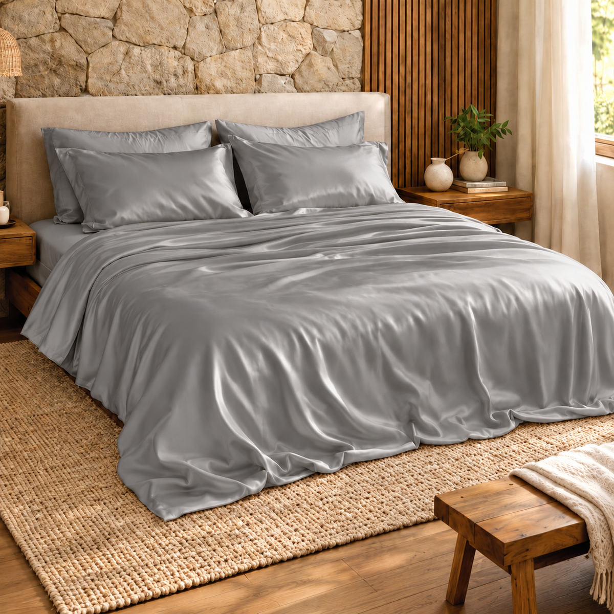 Completo Lenzuola Matrimoniale in Bamboo Pure grigio