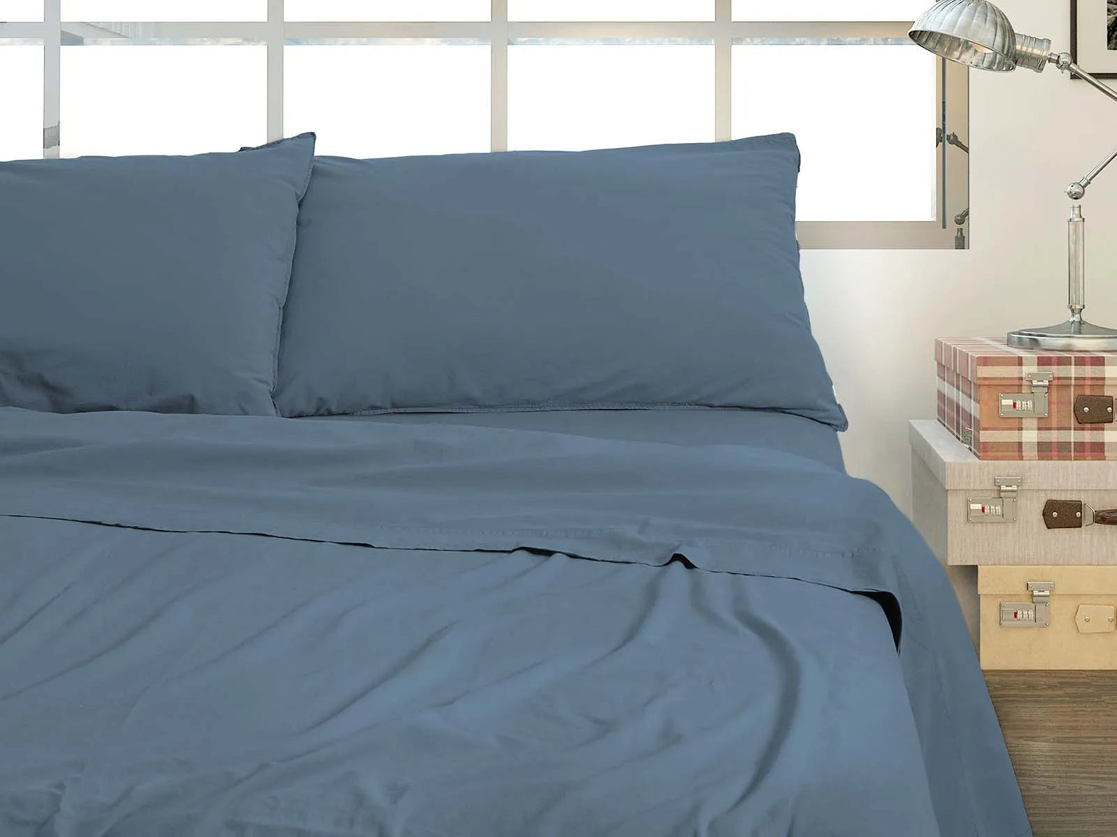 Completo Lenzuola no stiro Daunex - Fresh Cotton colore blu-jeans