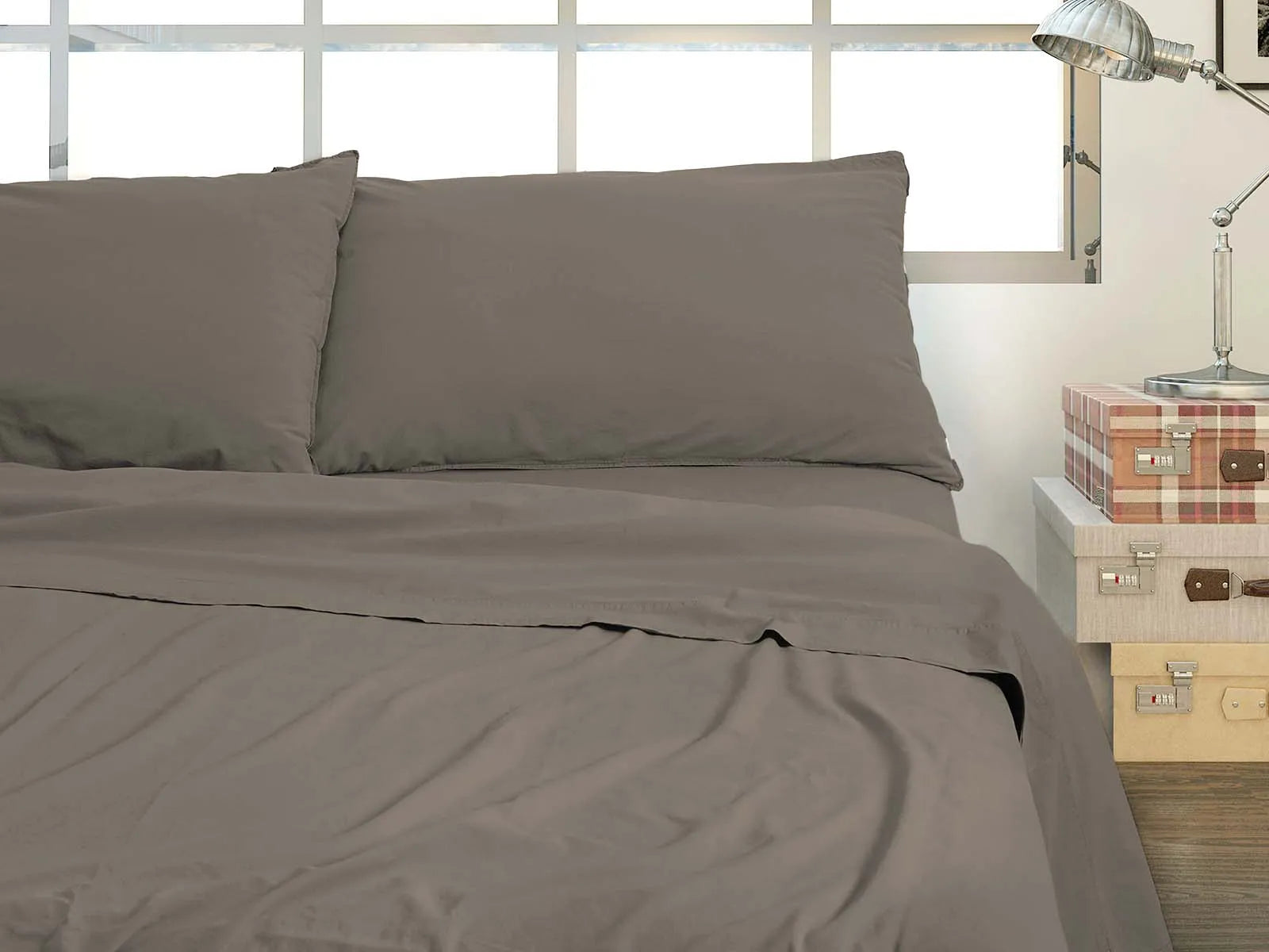 Completo Lenzuola no stiro Daunex - Fresh Cotton colore tortora