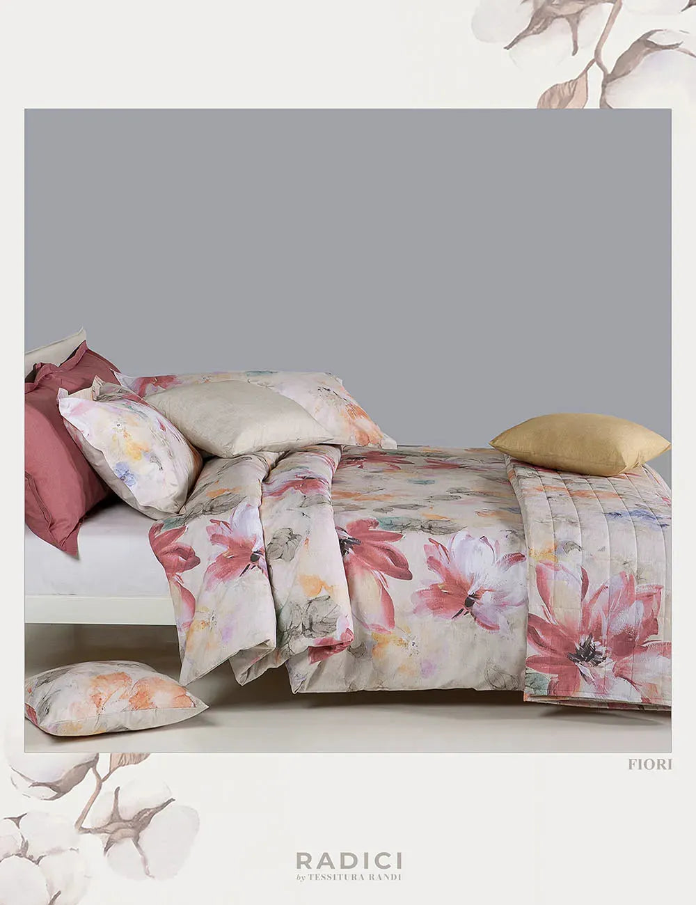 Completo copripiumino matrimoniale radici, fiore colore rosa - Home Loves