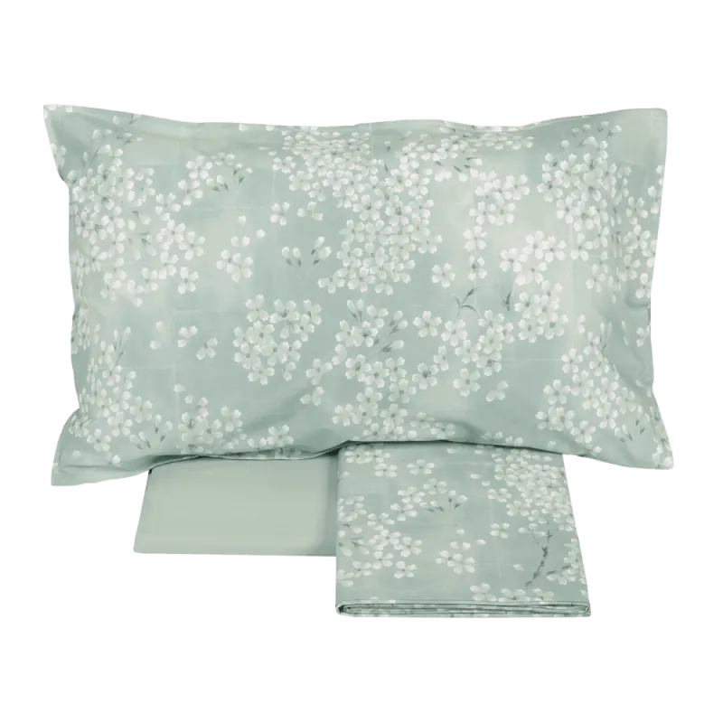 Completo lenzuola in percalle, Kimono colore gray-green..