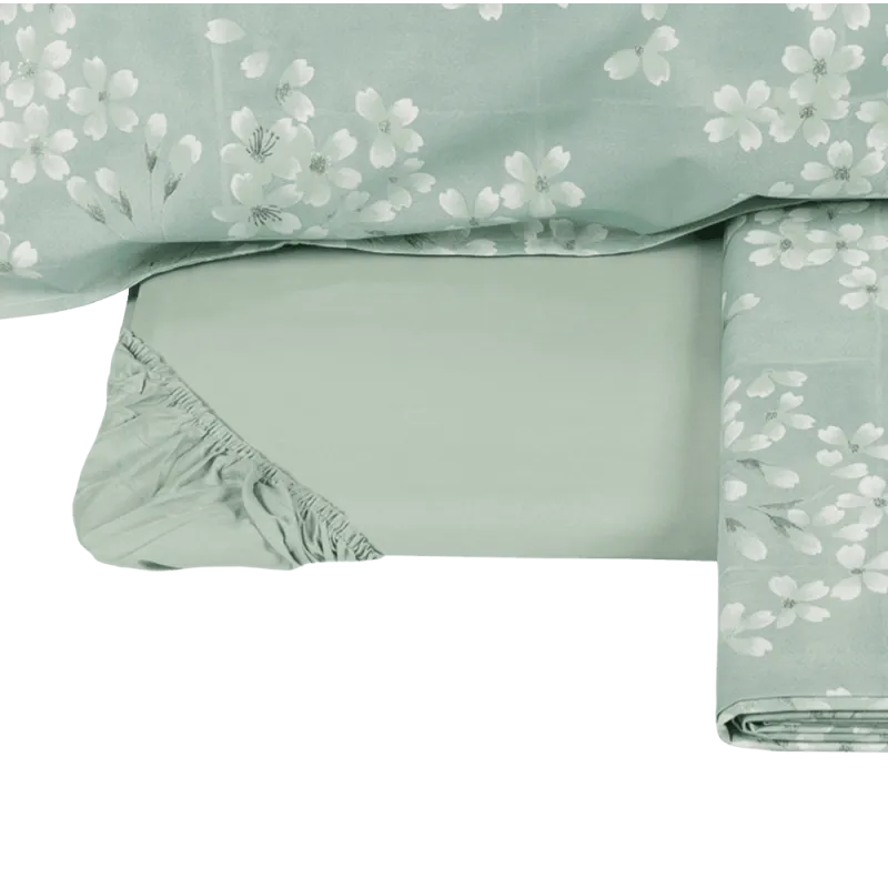 Completo lenzuola in percalle, Kimono colore gray-green detaglio