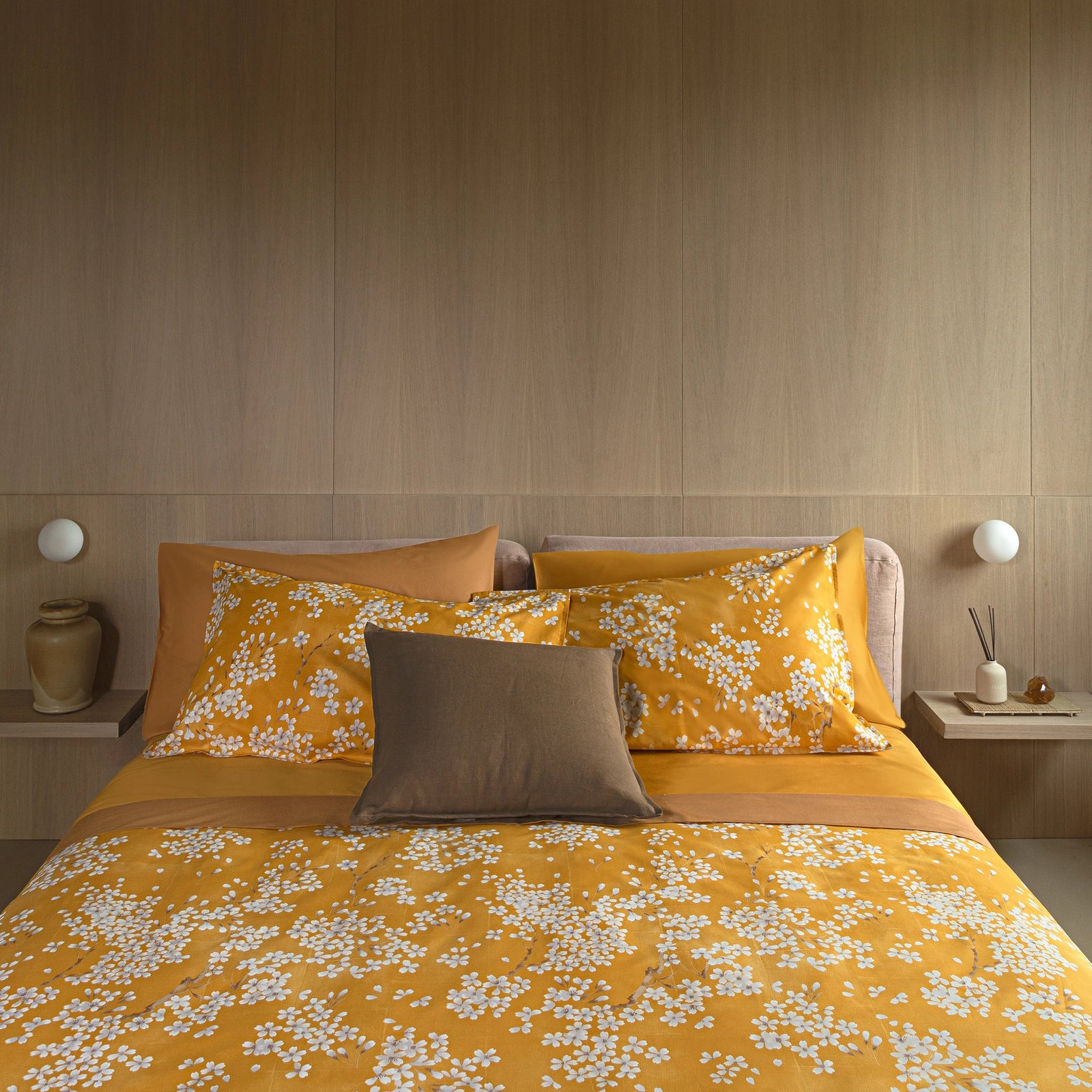 Completo lenzuola in percalle, Kimono colore senape