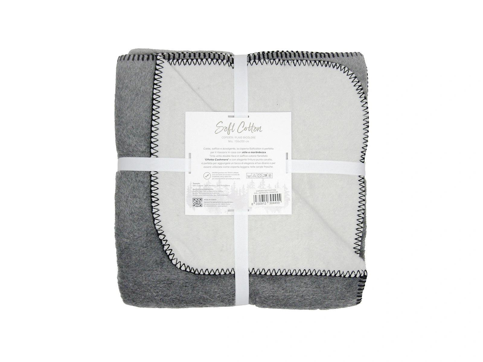 Coperta Softcotton Bicolor Double Face antracite ghiaccio retro