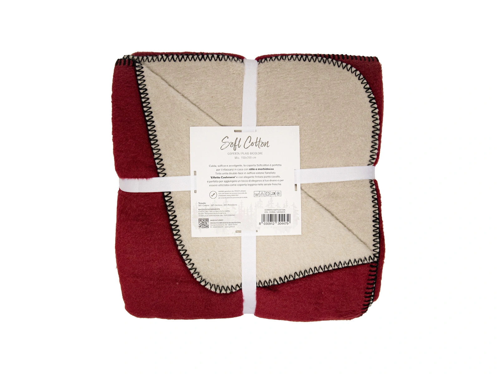 Coperta Softcotton Bicolor Double Face granata corda retro