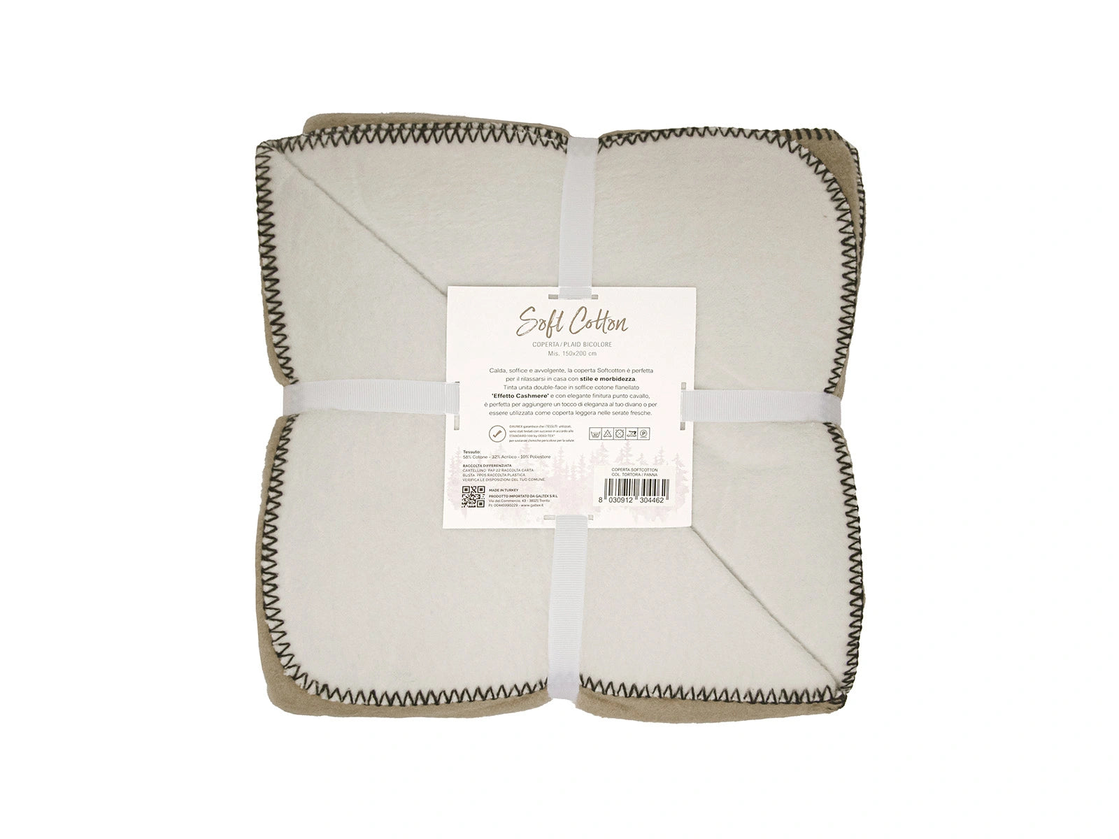 Coperta Softcotton Bicolor Double Face tortora panna retro