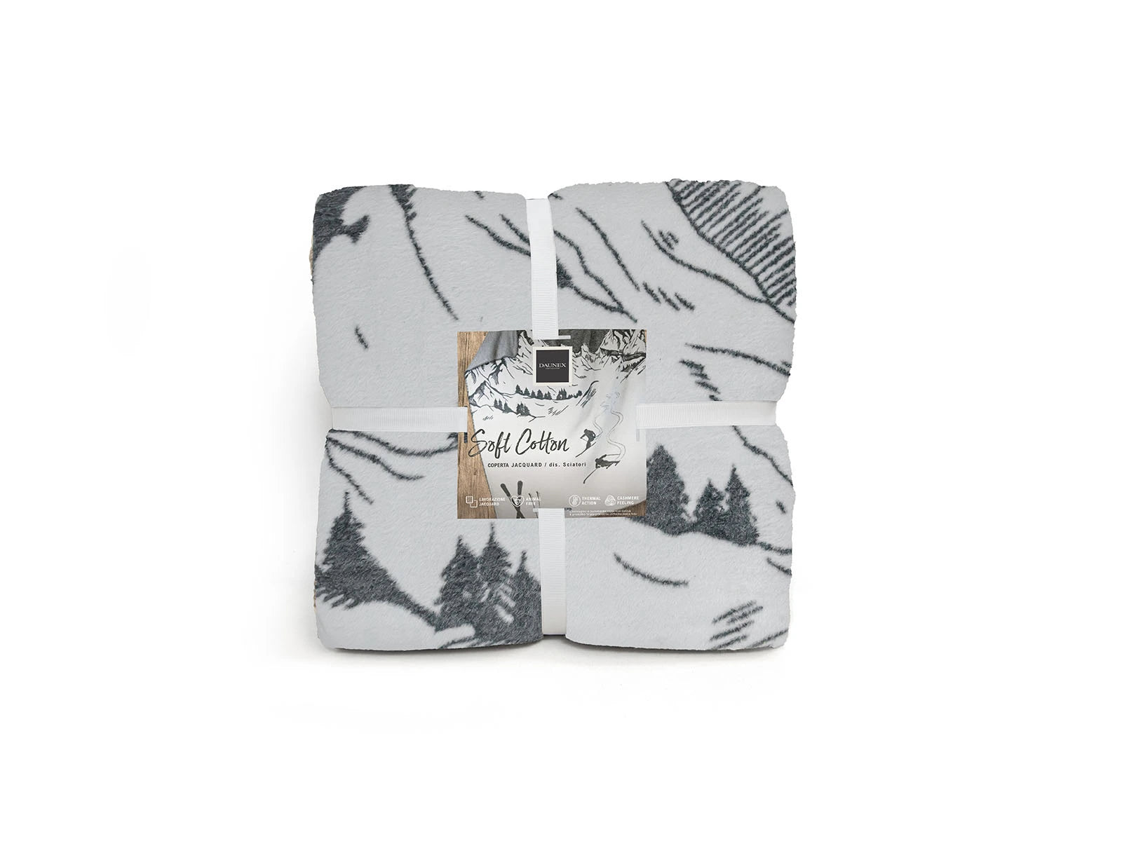 Coperta Softcotton Sciatori Calore e Montagna coperta piegata colore grigio
