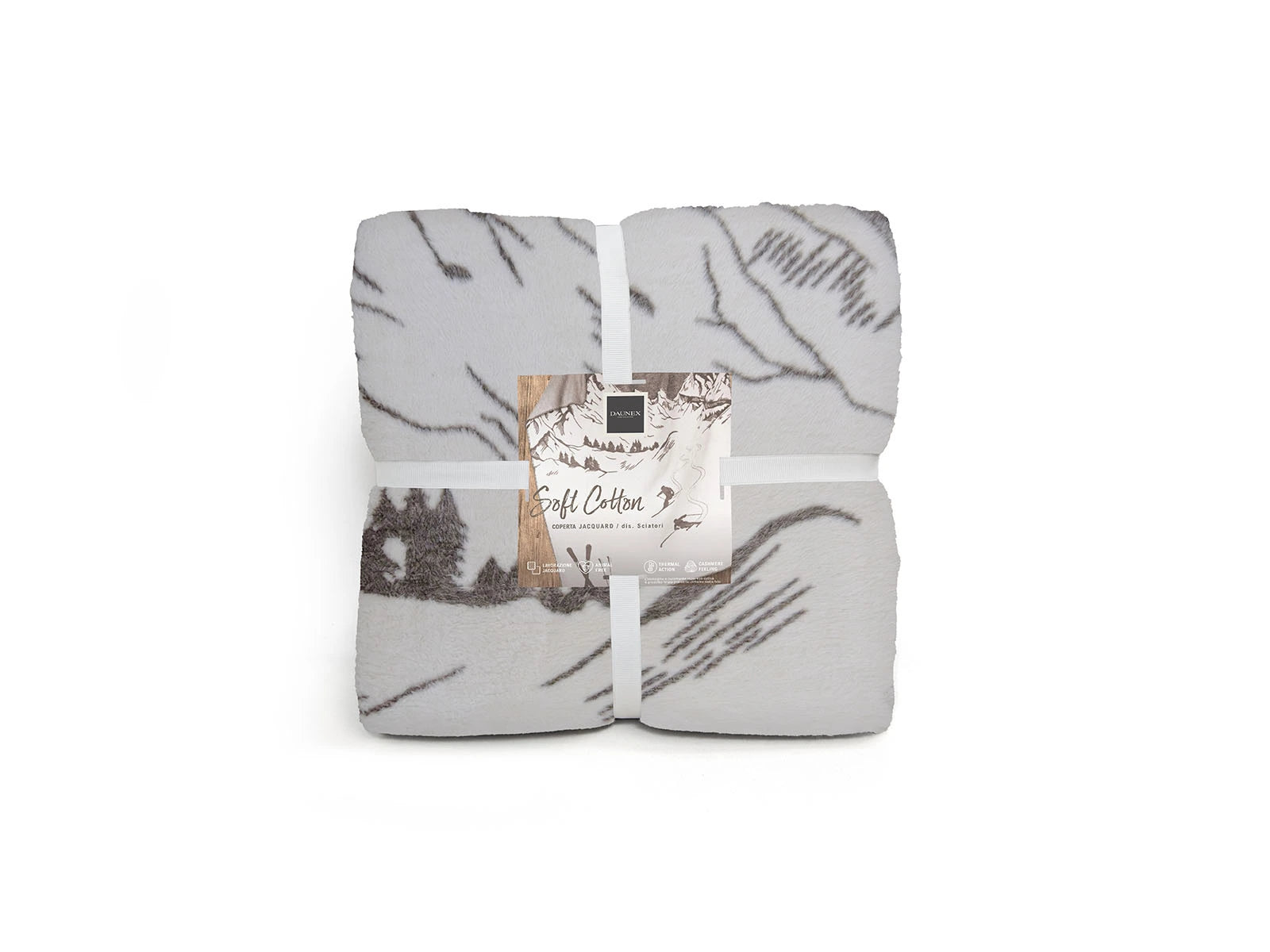 Coperta Softcotton Sciatori Calore e Montagna coperta piegata colore tortora