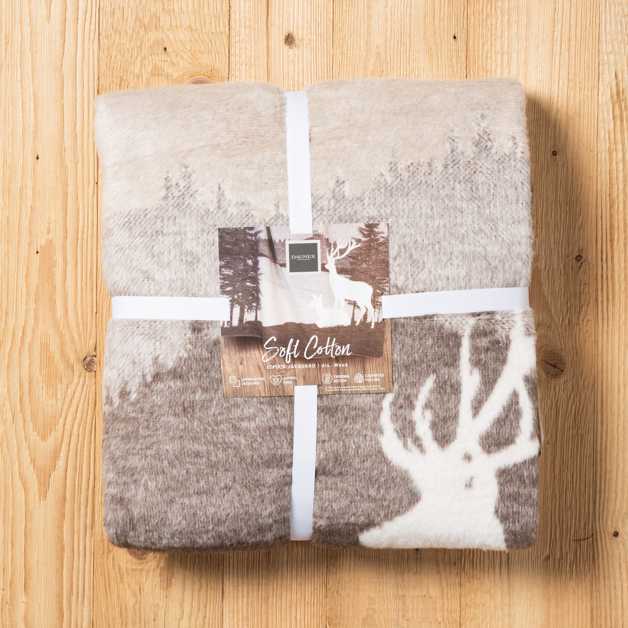 Coperta Softcotton Wood colore tortora dettaglio fronte