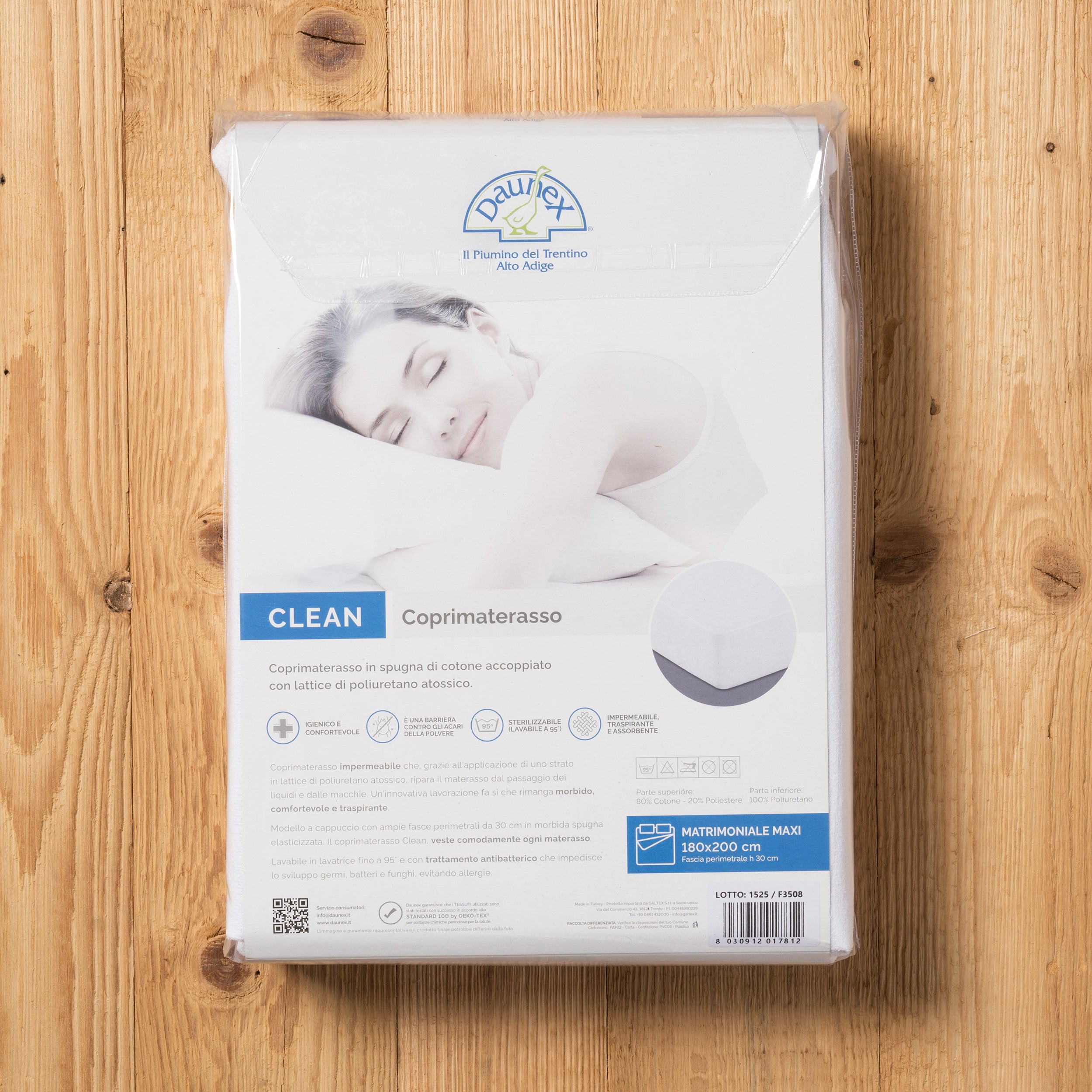 Coprimaterasso clean Daunex impermeabile lavabile a 95 gradi busta fronte