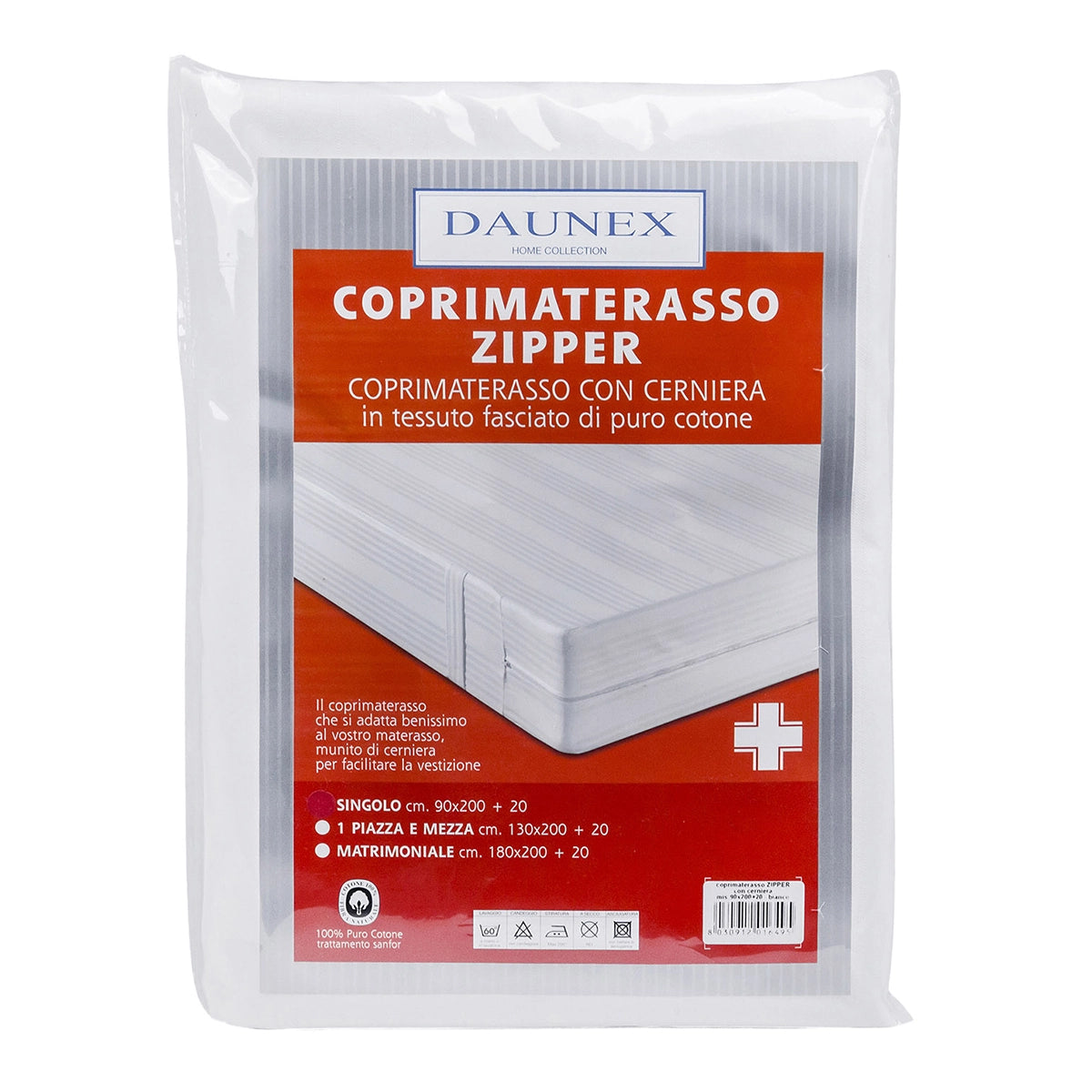 Coprimaterasso in puro cotone Daunex fasciato zipper con cerniera fronte