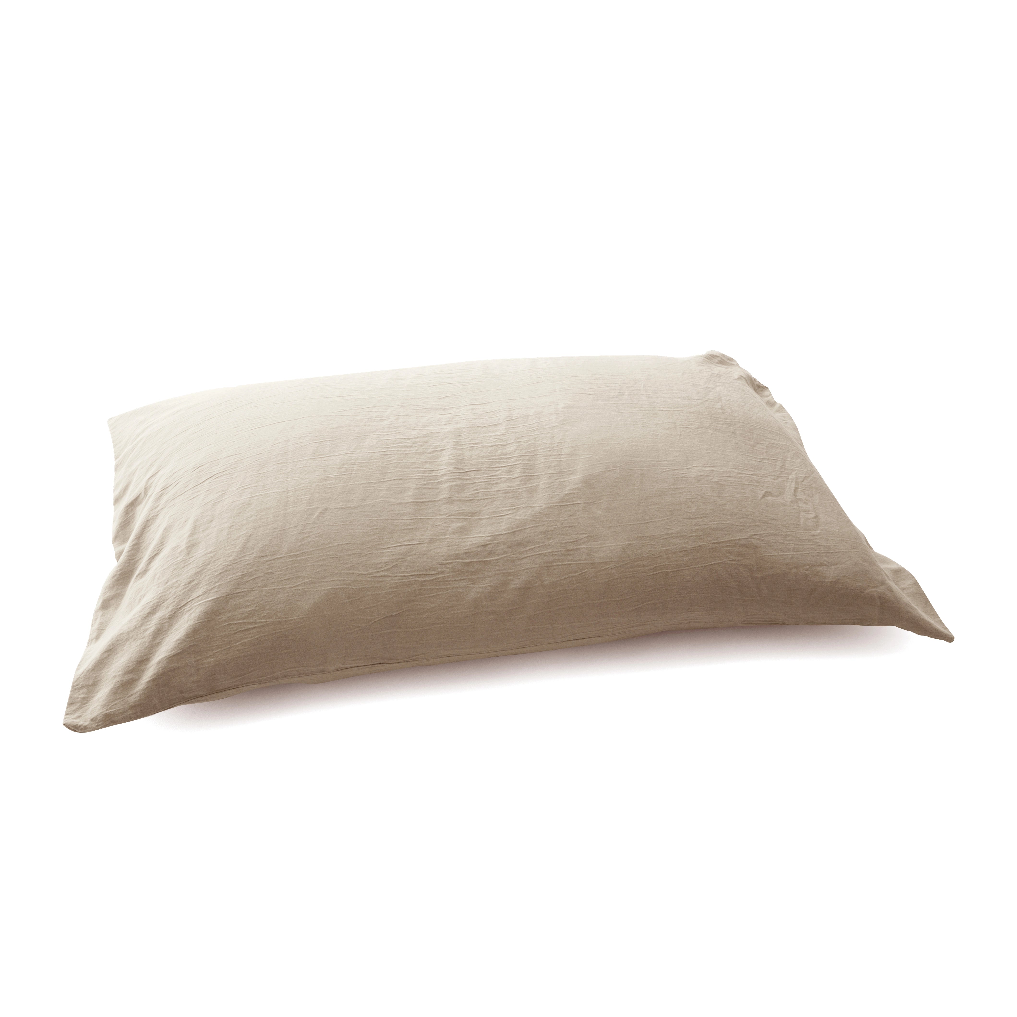 Federa in raso di puro cotone stone-washed effetto no stiro, block 58 colore mastice