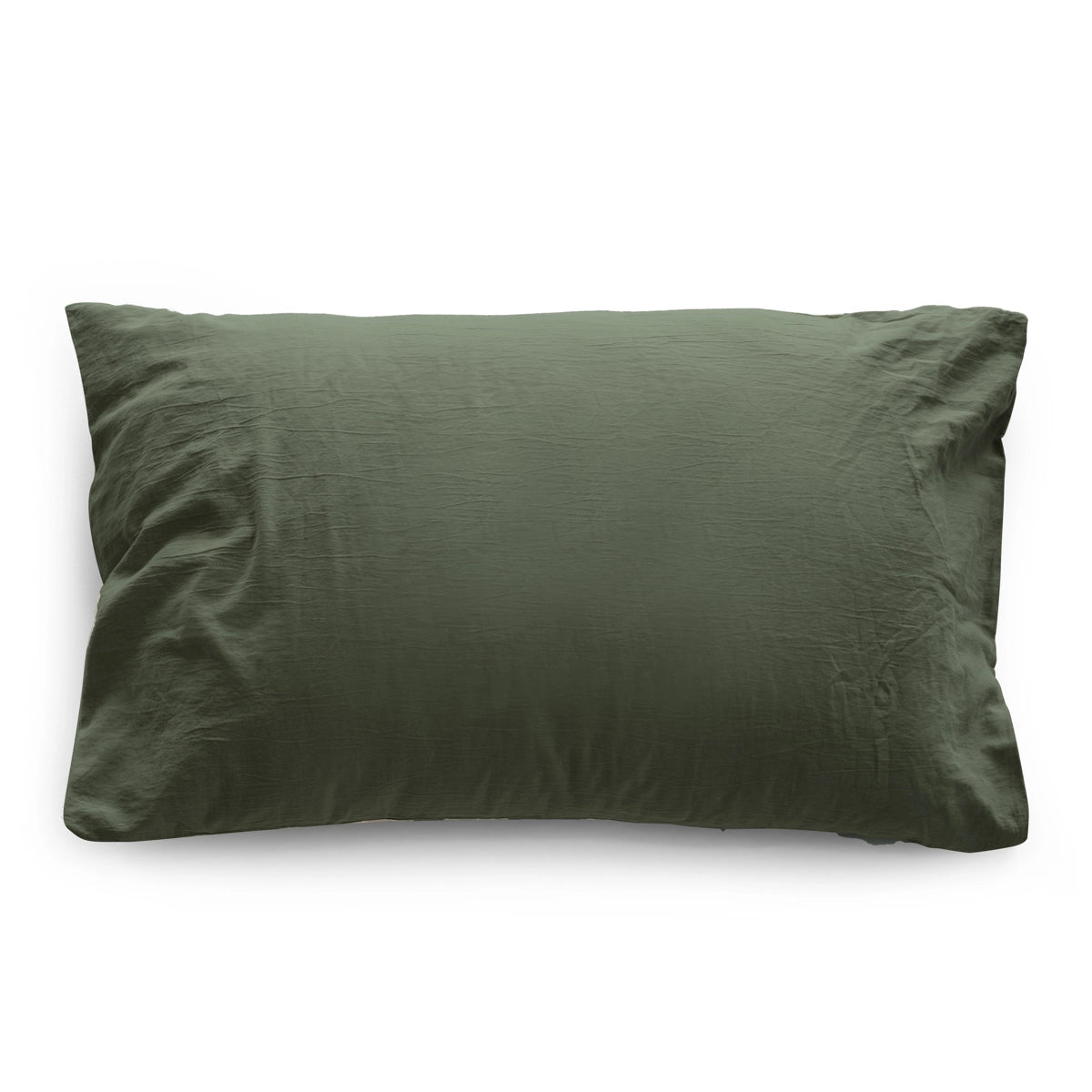 Federa in raso di puro cotone stone-washed effetto no stiro, block 58 colore verde-cedro frontale