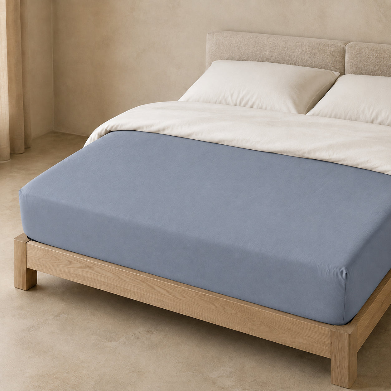 Lenzuolo con angoli in percalle Aura metal blue