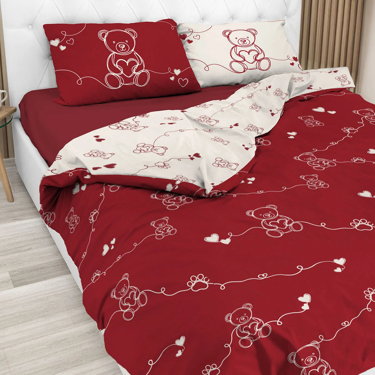 Parure copripiumino Bear in 100% cotone Daunex colore bordeaux