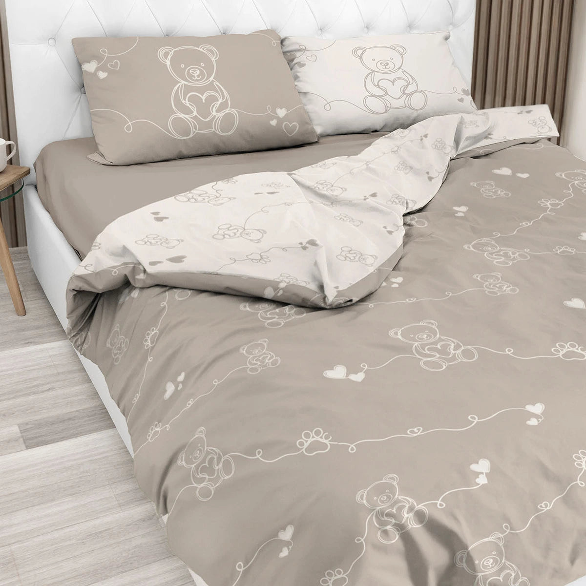 Parure copripiumino Bear in 100% cotone Daunex colore tortora