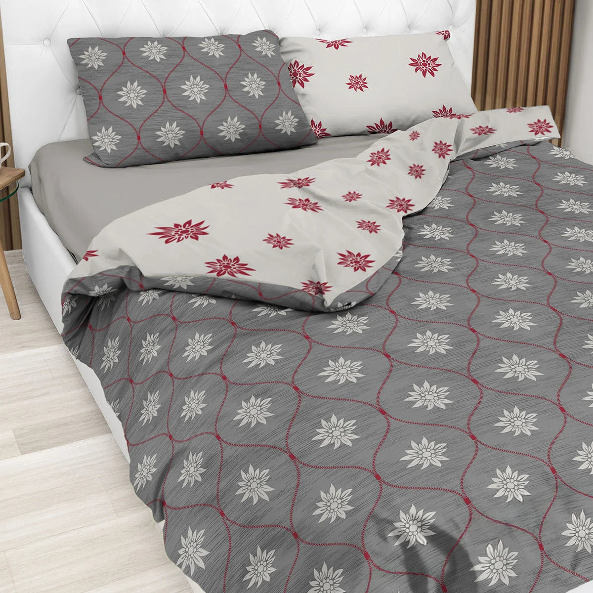 Parure copripiumino Charmant in 100% cotone Daunex colore grigio