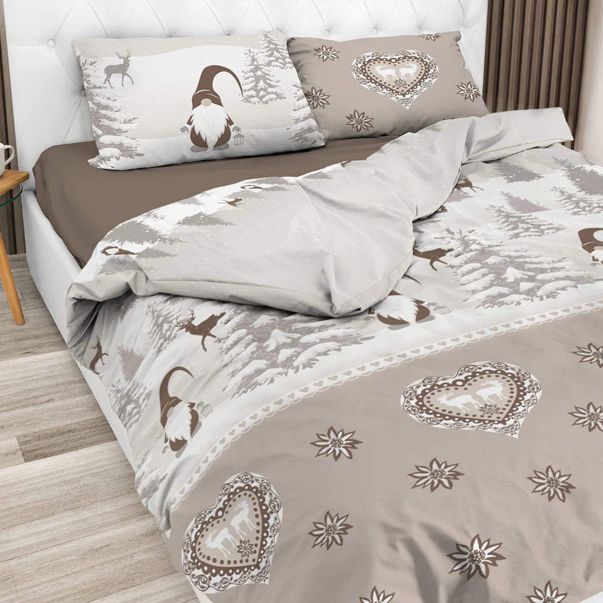 Parure copripiumino Fiaba in 100% cotone Daunex colore tortora