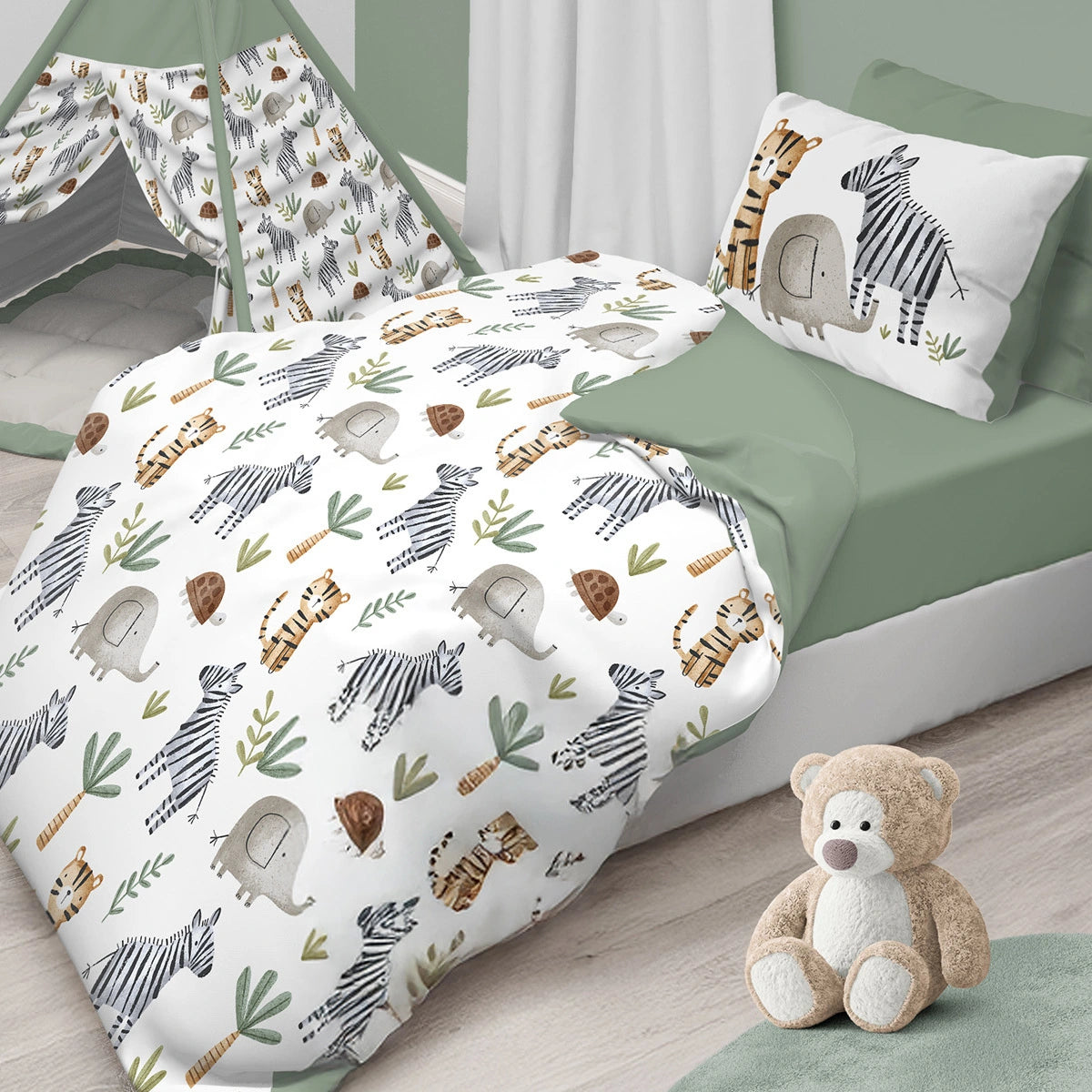 Parure copripiumino baby in cotone 100% con dolci zebre