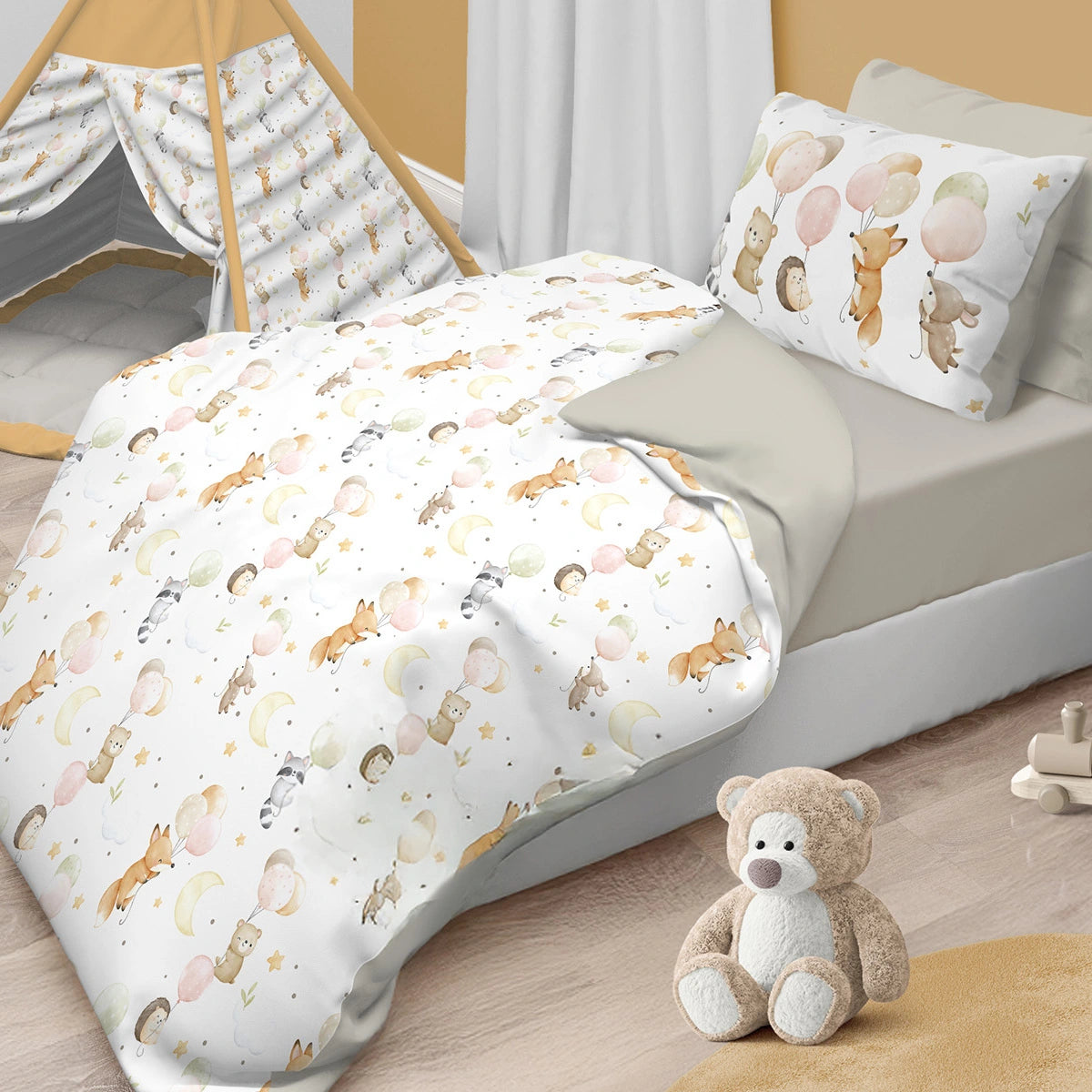 Parure copripiumino baby in cotone 100% con stampa dolce animaletti