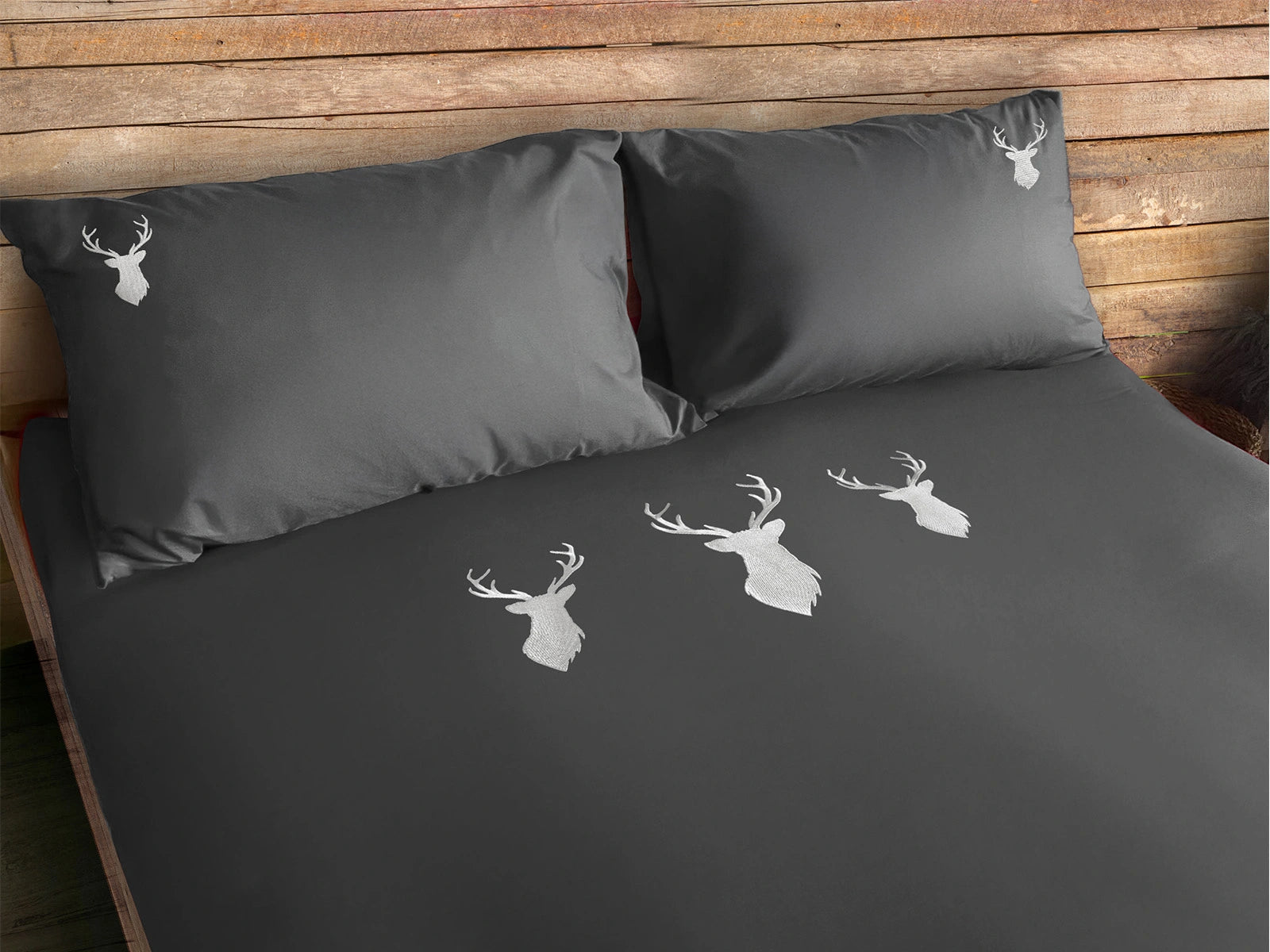 Parure copripiumino in puro cotone ricamato Daunex, Deer colore antracite
