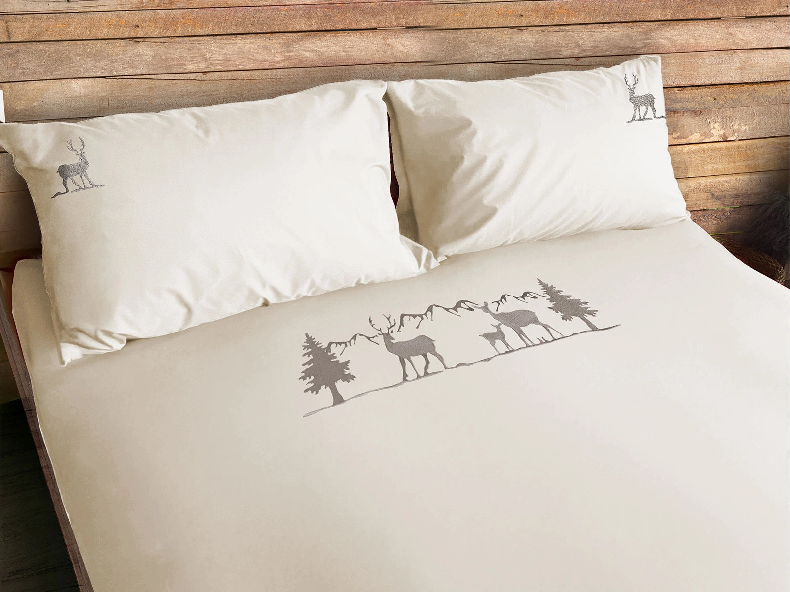 Parure copripiumino in puro cotone ricamato Daunex, mountain colore beige