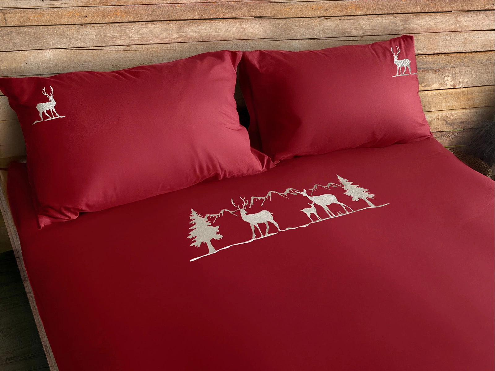 Parure copripiumino in puro cotone ricamato Daunex, mountain colore bordeaux