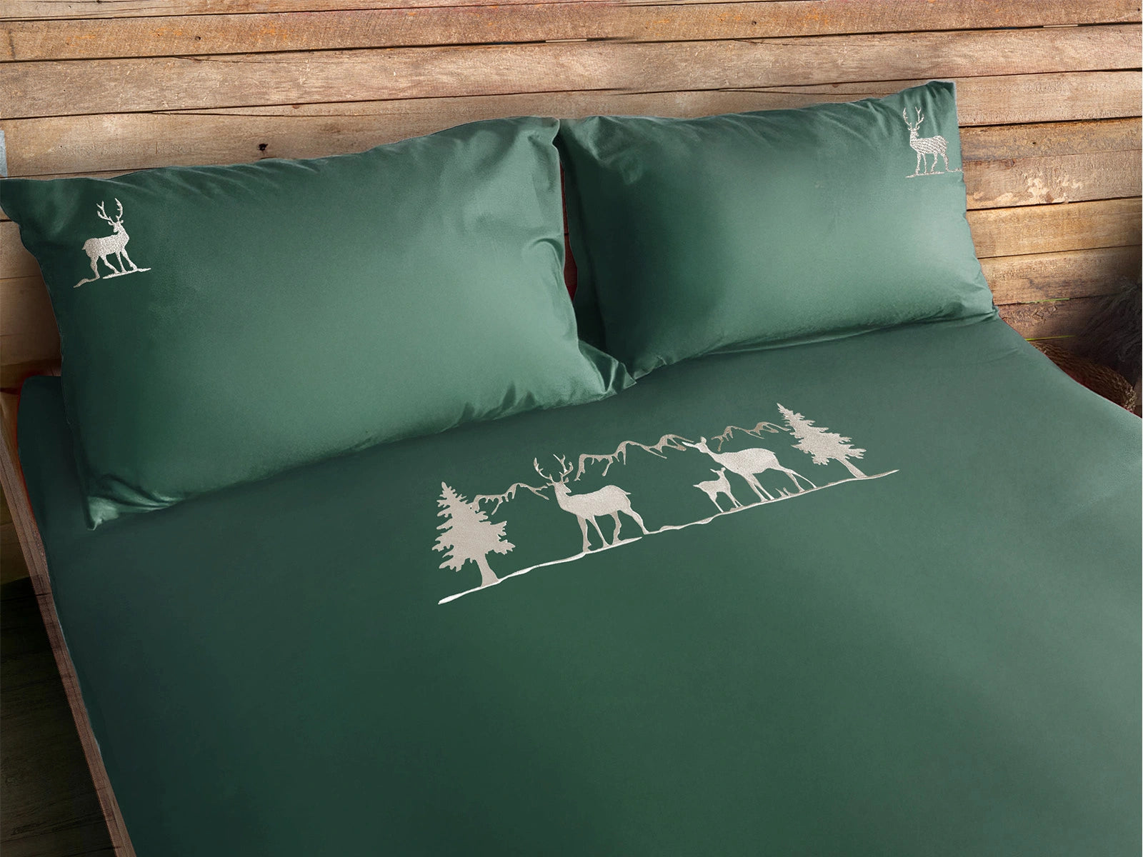 Parure copripiumino in puro cotone ricamato Daunex, mountain colore verde