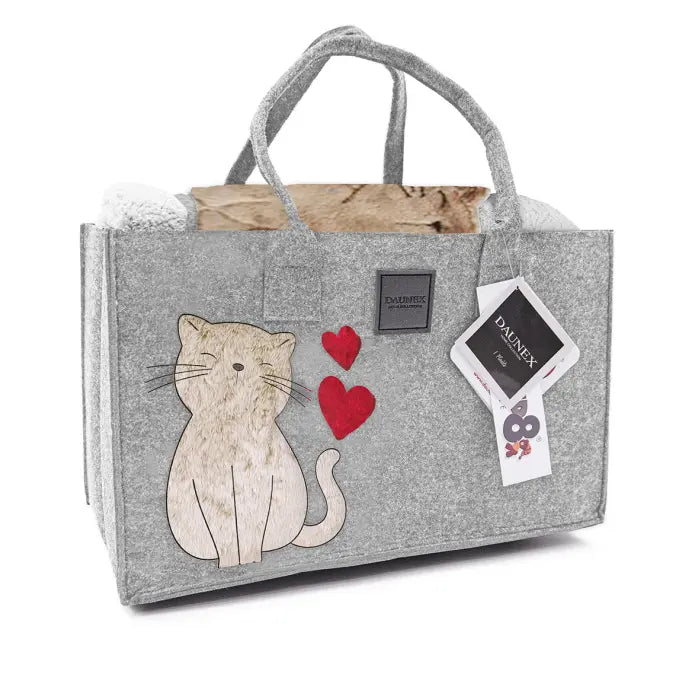 Plaid Friend Pixel con gattino e cuori rossi con borsa