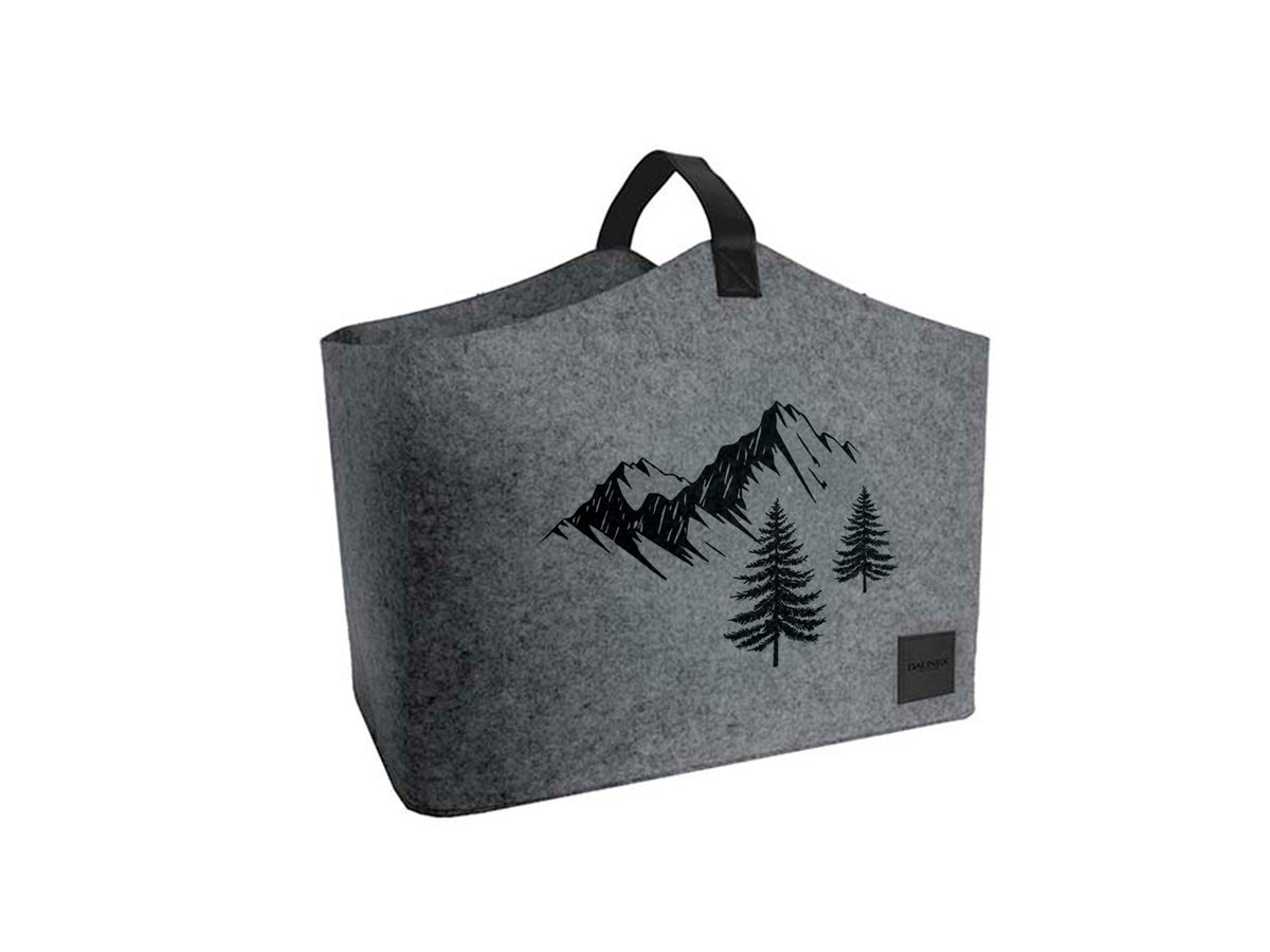 Porta Legna in feltro Nordico Mod Berg e Bag colore grigio dettaglio.
