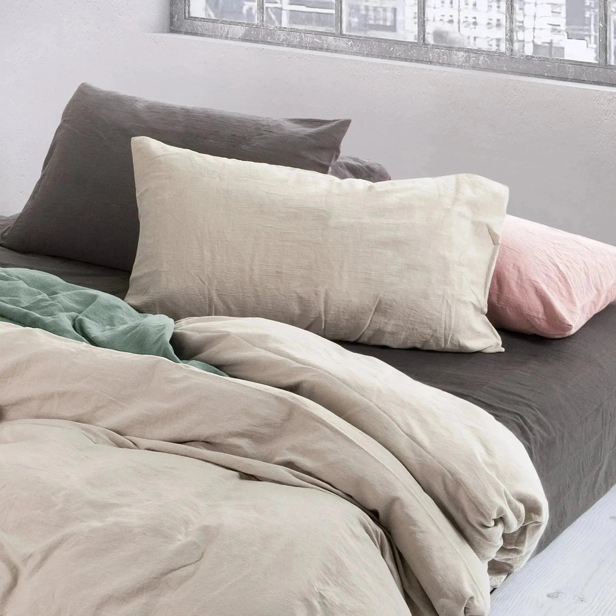 Parure copripiumino in raso stone-washed effetto no stiro, Block 58 - Home Loves