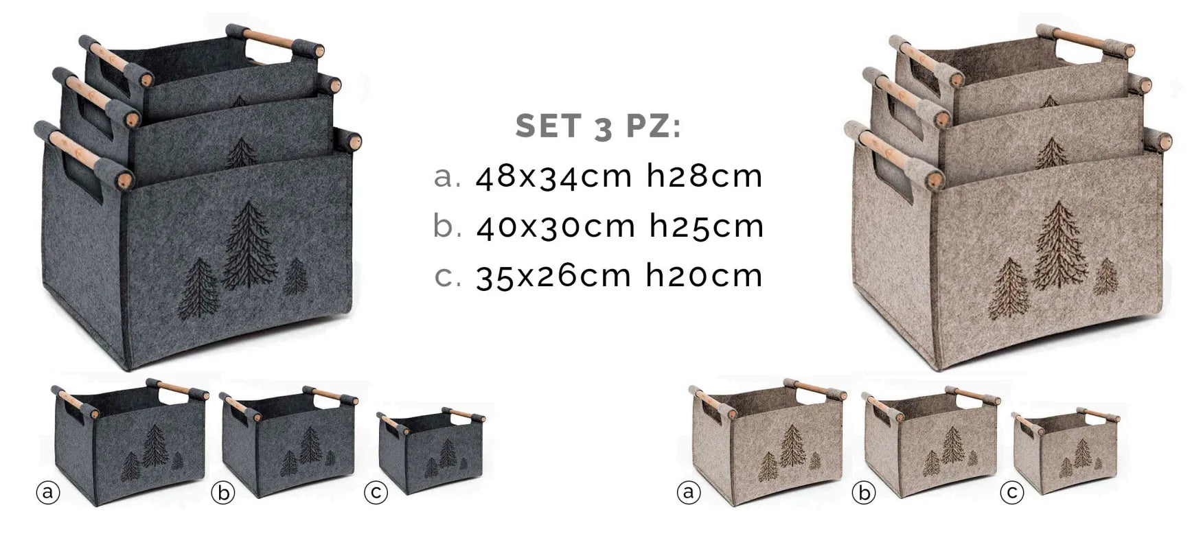 Set 3 pz porta legna-porta riviste in feltro daunex, abete - Home Loves