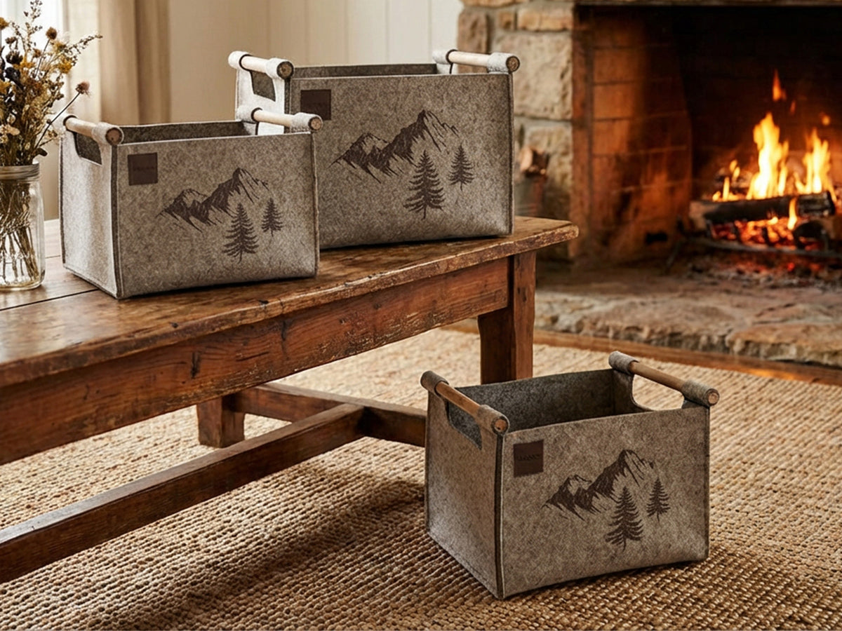 Set 3 pz Porta Legna Nordico colore tortora ambientata