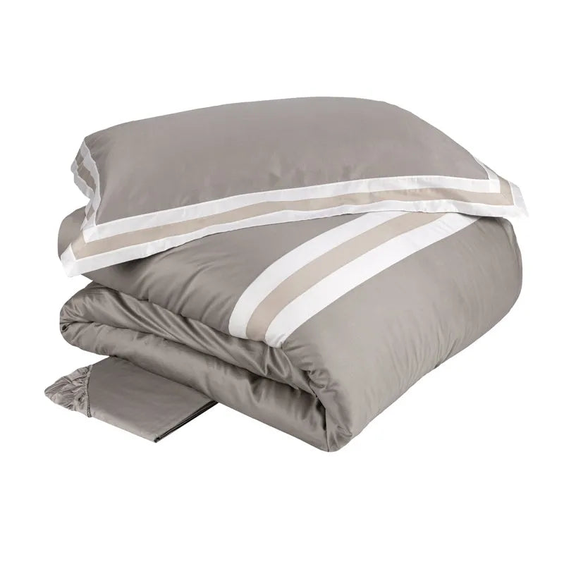 Completo copripiumino fazzini matrimoniale in raso di puro cotone, Sentieri - Home Loves