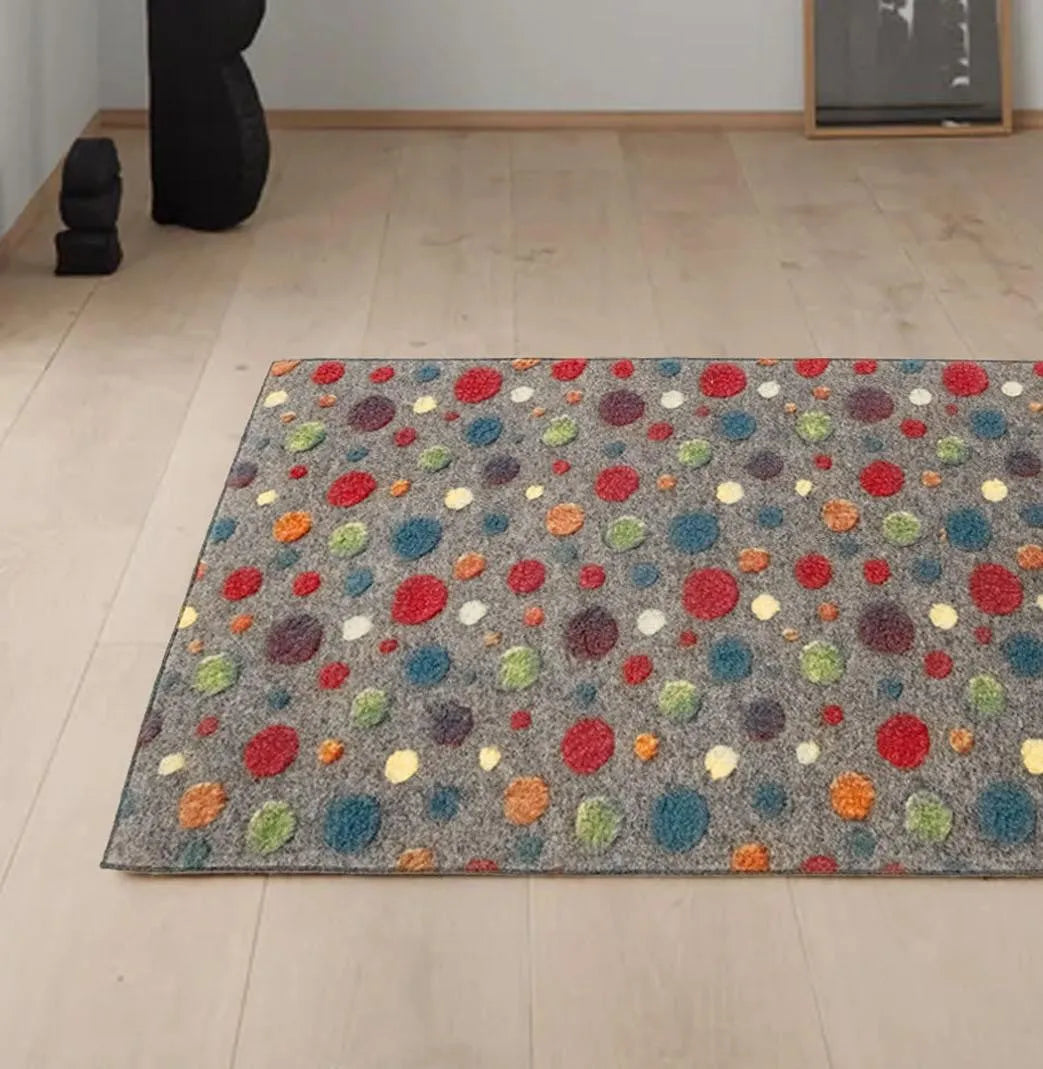 Tappeto Pois in Lana Cotta – Fantasia Multicolor su Base Antracite