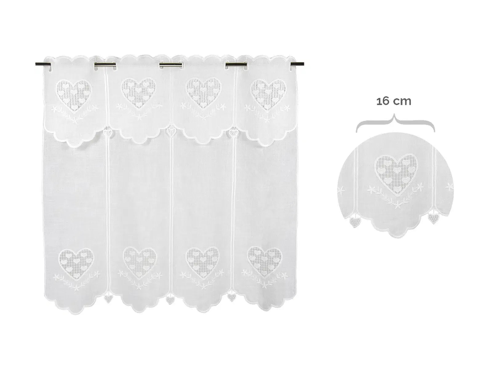 Tenda h-210 ricamata in stile tirolese cuore appeso colore naturale - Home Loves