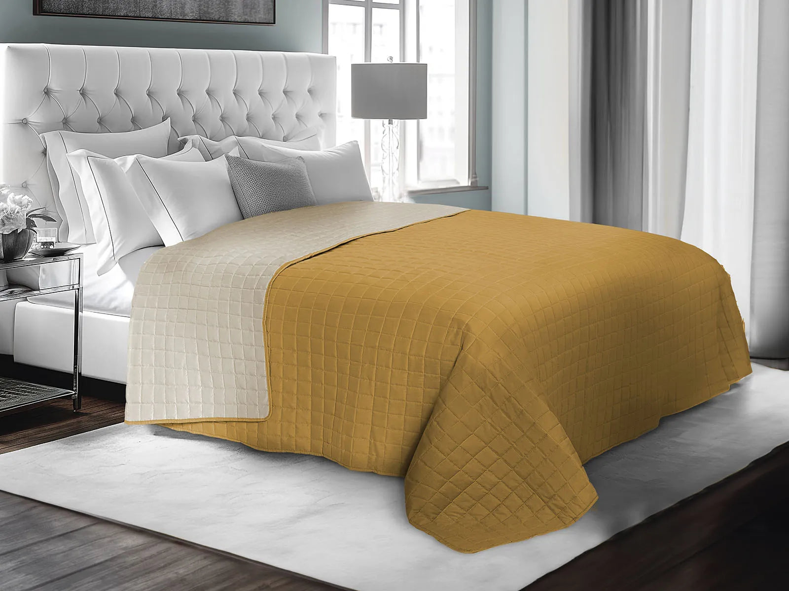 Trapuntino bicolore Daunex tinta unita lino-ocra