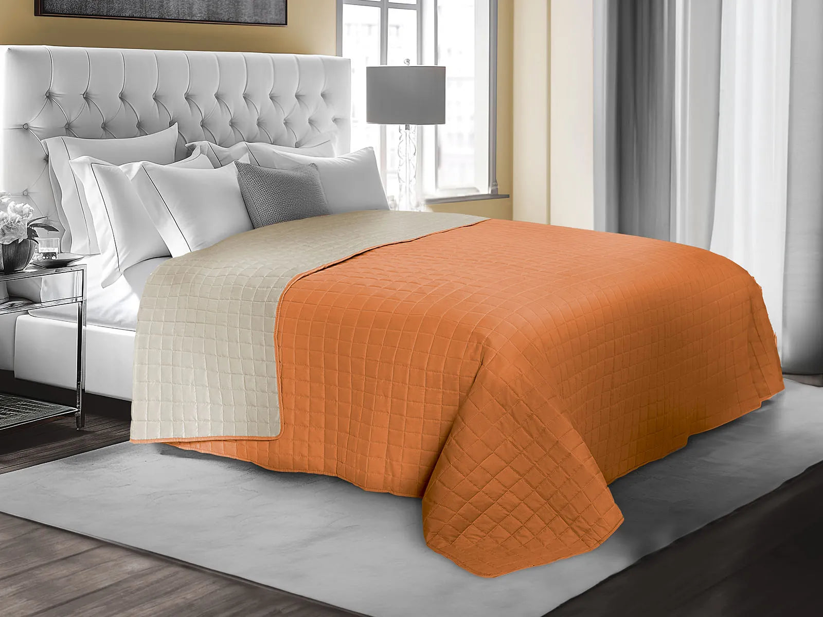 Trapuntino bicolore Daunex tinta unita mandarino-lino