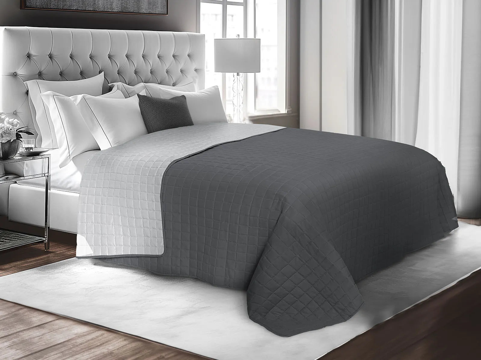 Trapuntino bicolore Daunex tinta unita perla-antracite