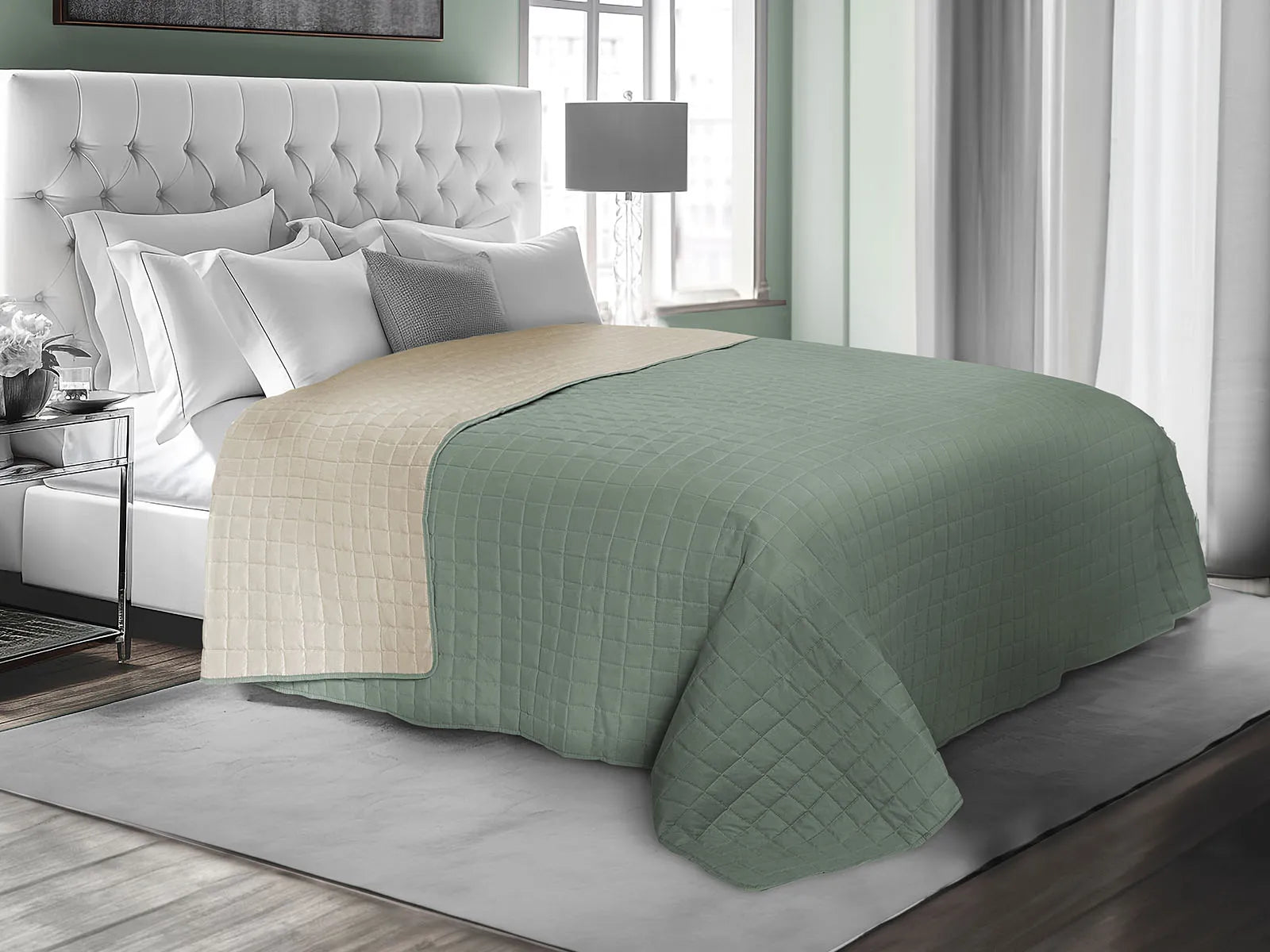 Trapuntino bicolore Daunex tinta unita salvia-lino