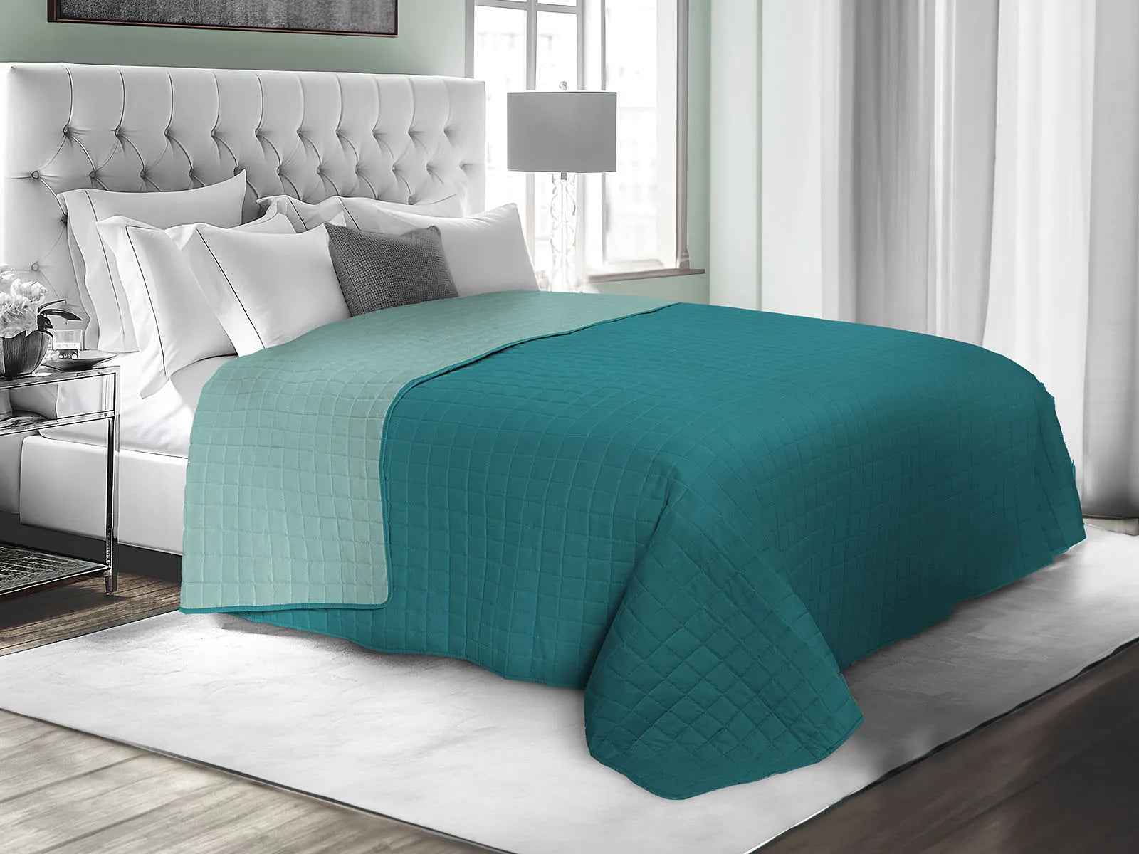 Trapuntino bicolore Daunex tinta unita turchese-acqua