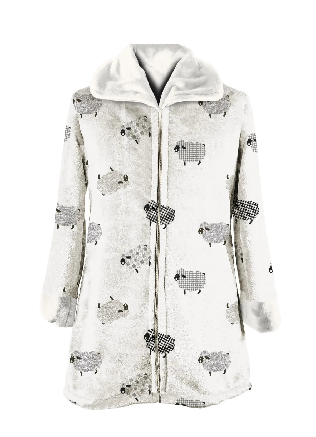 Vestaglia donna Daunex flannel disegno pecorelle colore naturale - Home Loves