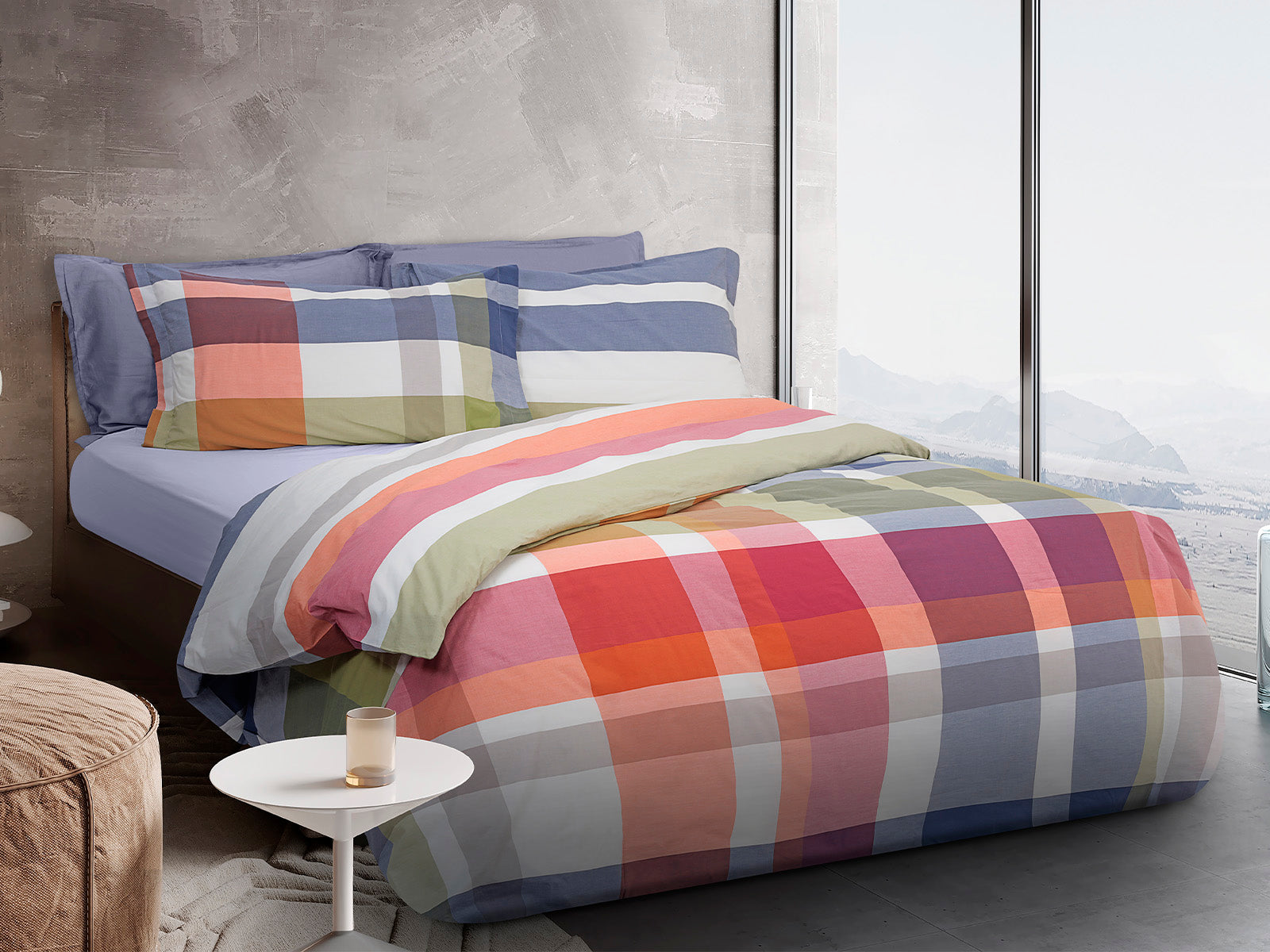 L'ensemble housse de couette double face Daunex manchester 100% coton multicolore