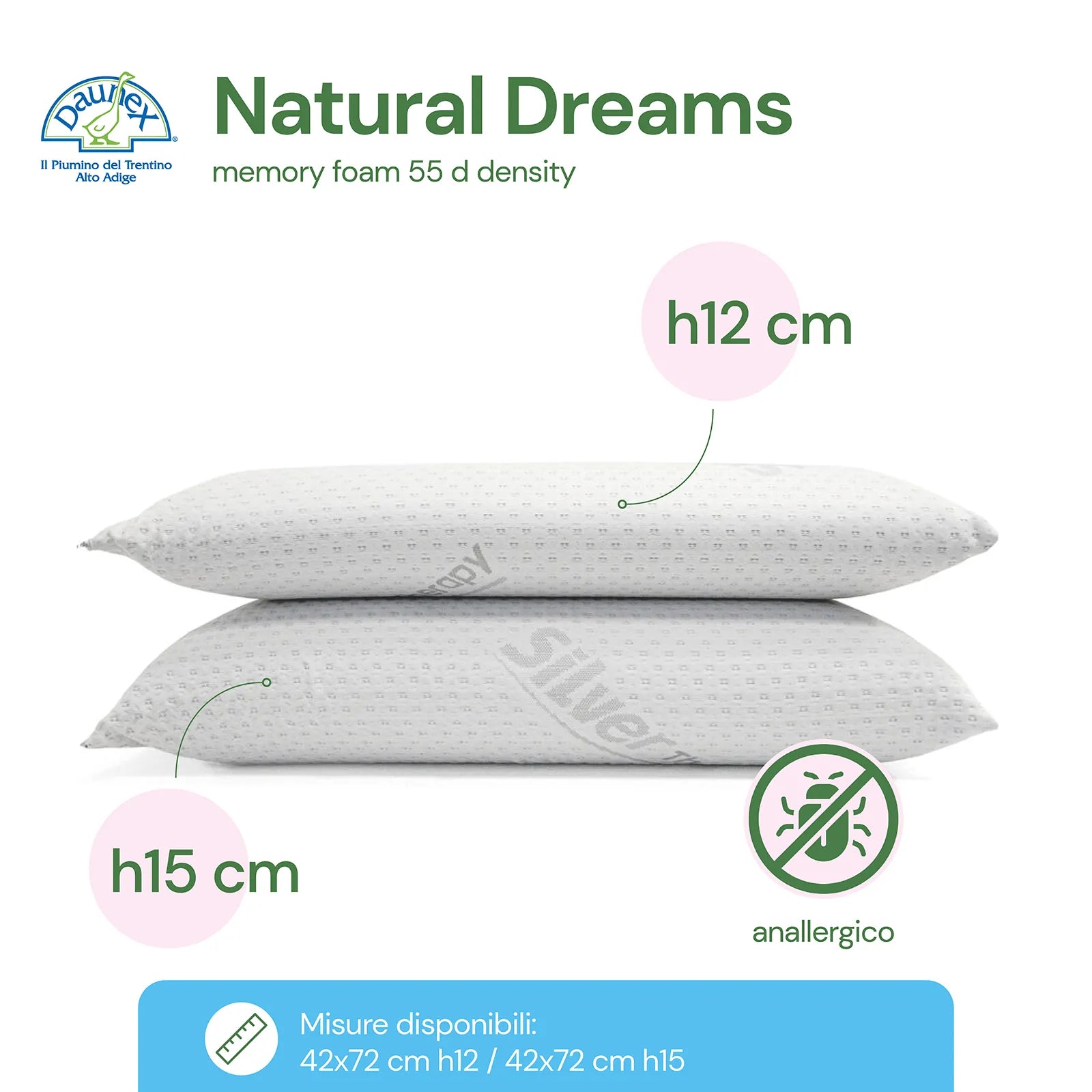 Guanciale in memory anallergico Natural Dreams Daunex