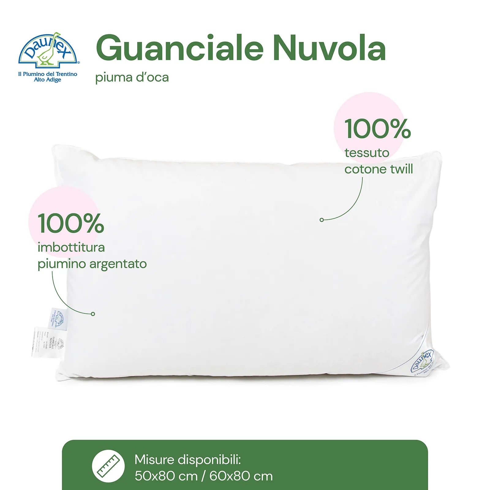 Guanciale in piumino d'oca Nuvola Daunex