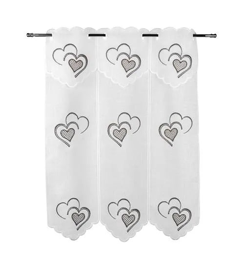 Tenda h-120 ricamata in stile tirolese mezzo cuore colore tortora - Home Loves