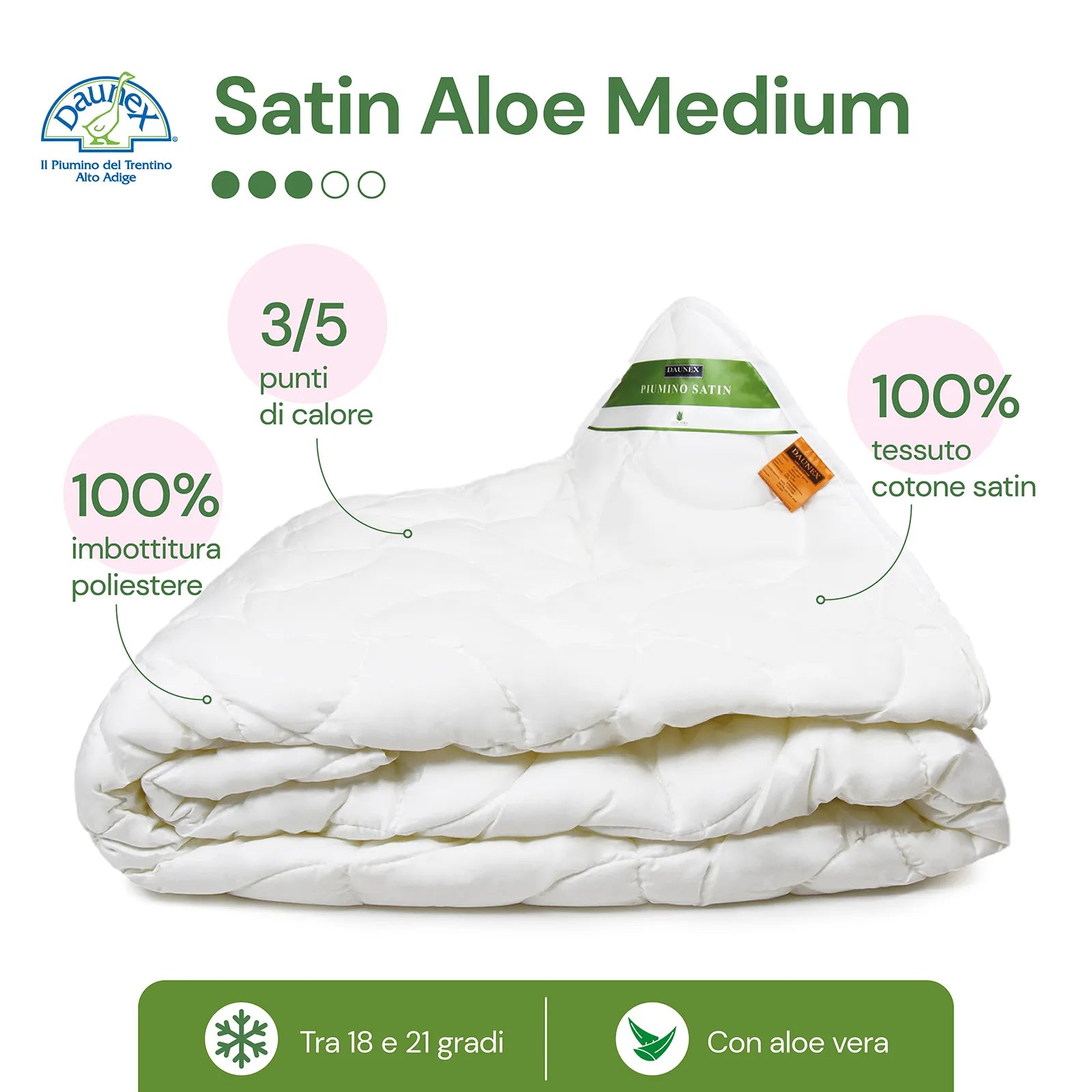Piumino con Aloe Vera Satin Medium Daunex