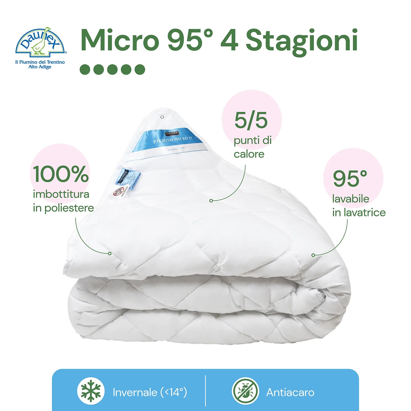 Lettino 100x135 cm Piumino in microfibra Micro 95 Stagioni Duo Daunex