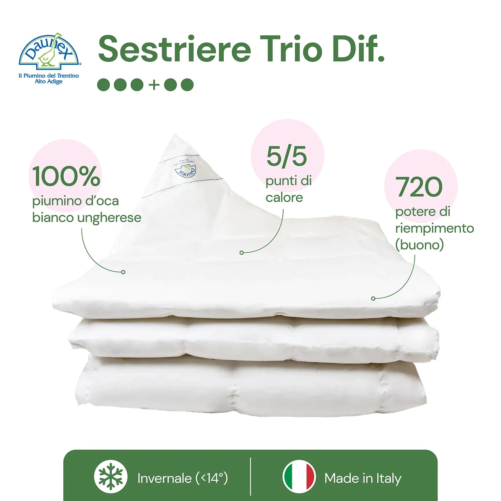Couette double en duvet d'oie Daunex à Sestriere, trio différencié